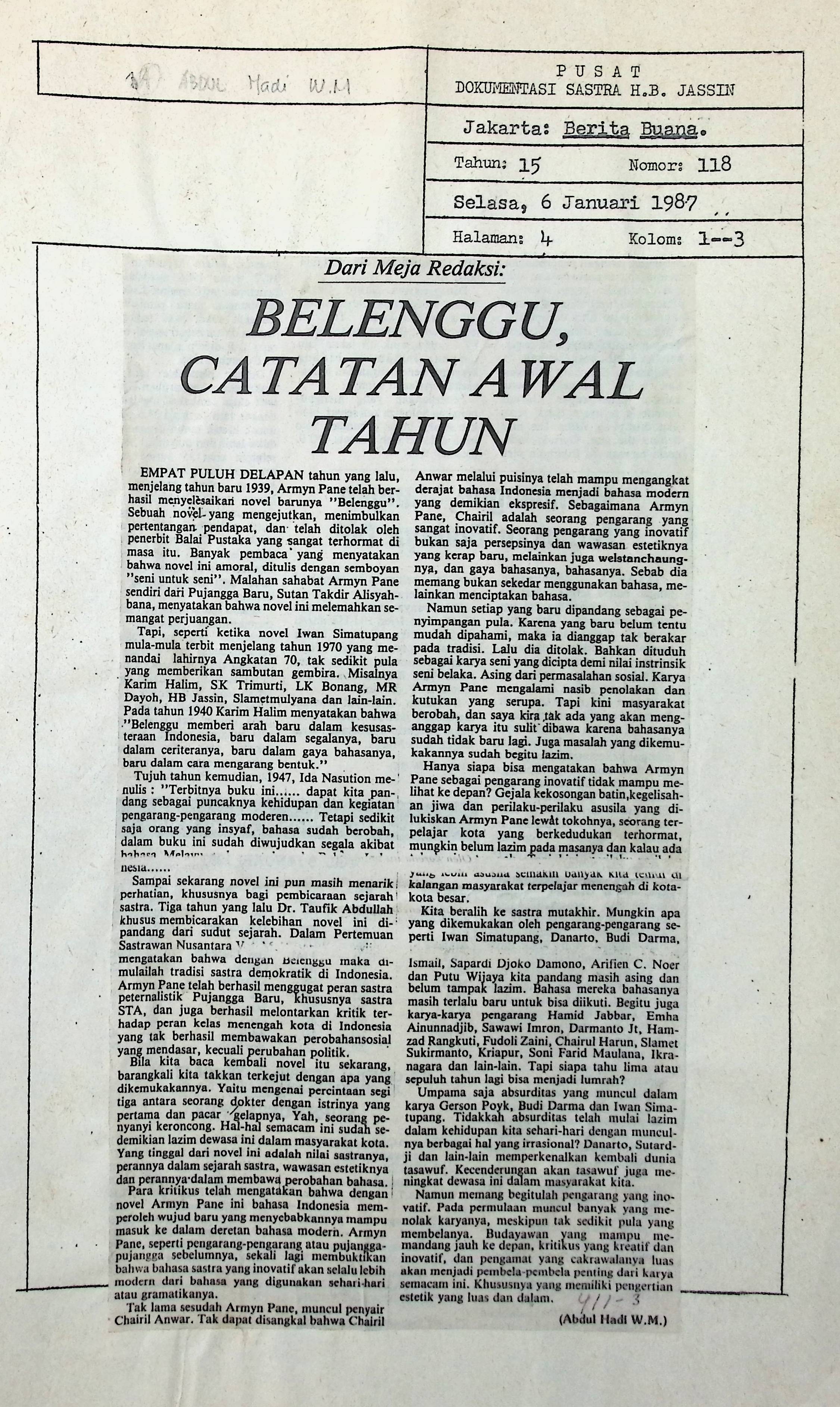 Dari meja redaksi. Belenggu catatan awal tahun