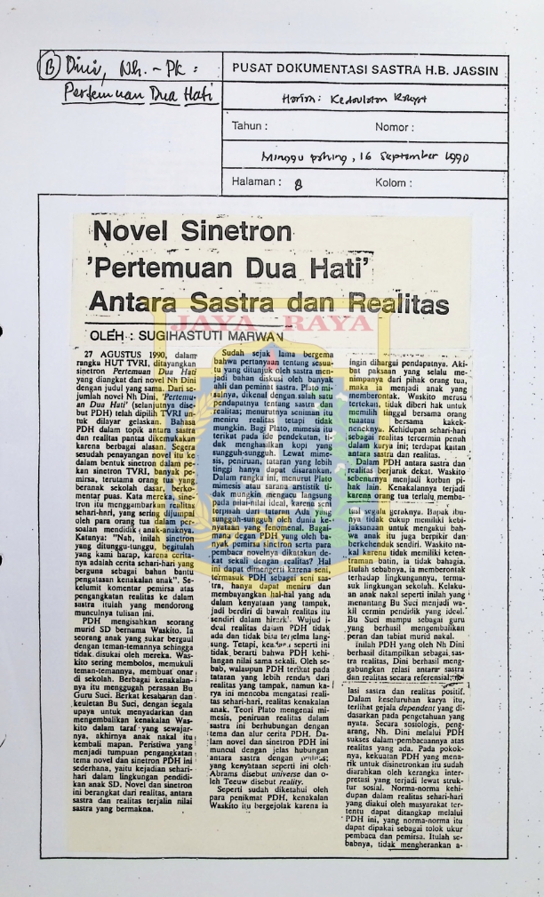Novel sinetron 'pertemuan dua hati' antara sastra dan realita