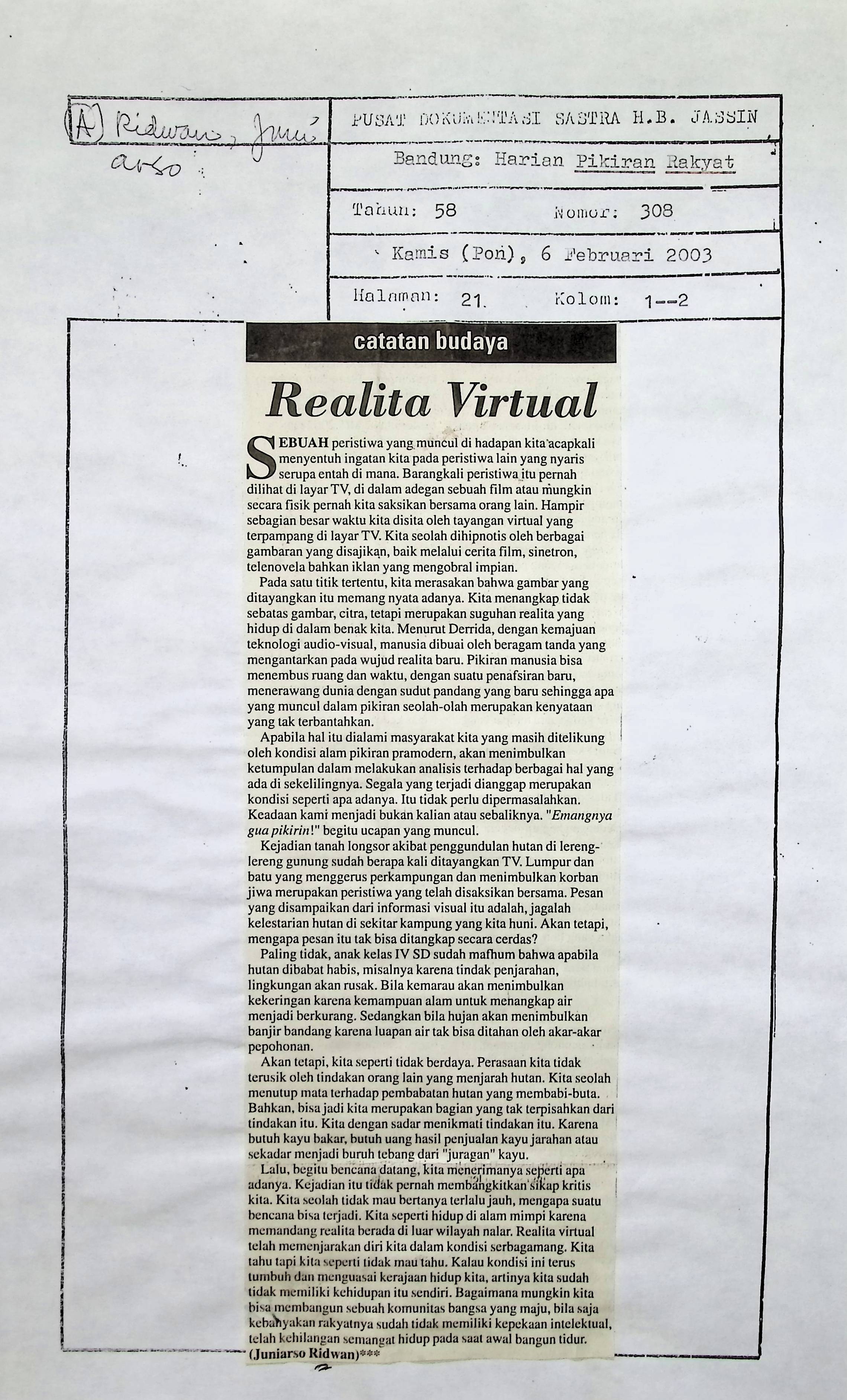 Catatan budaya, realita virtual