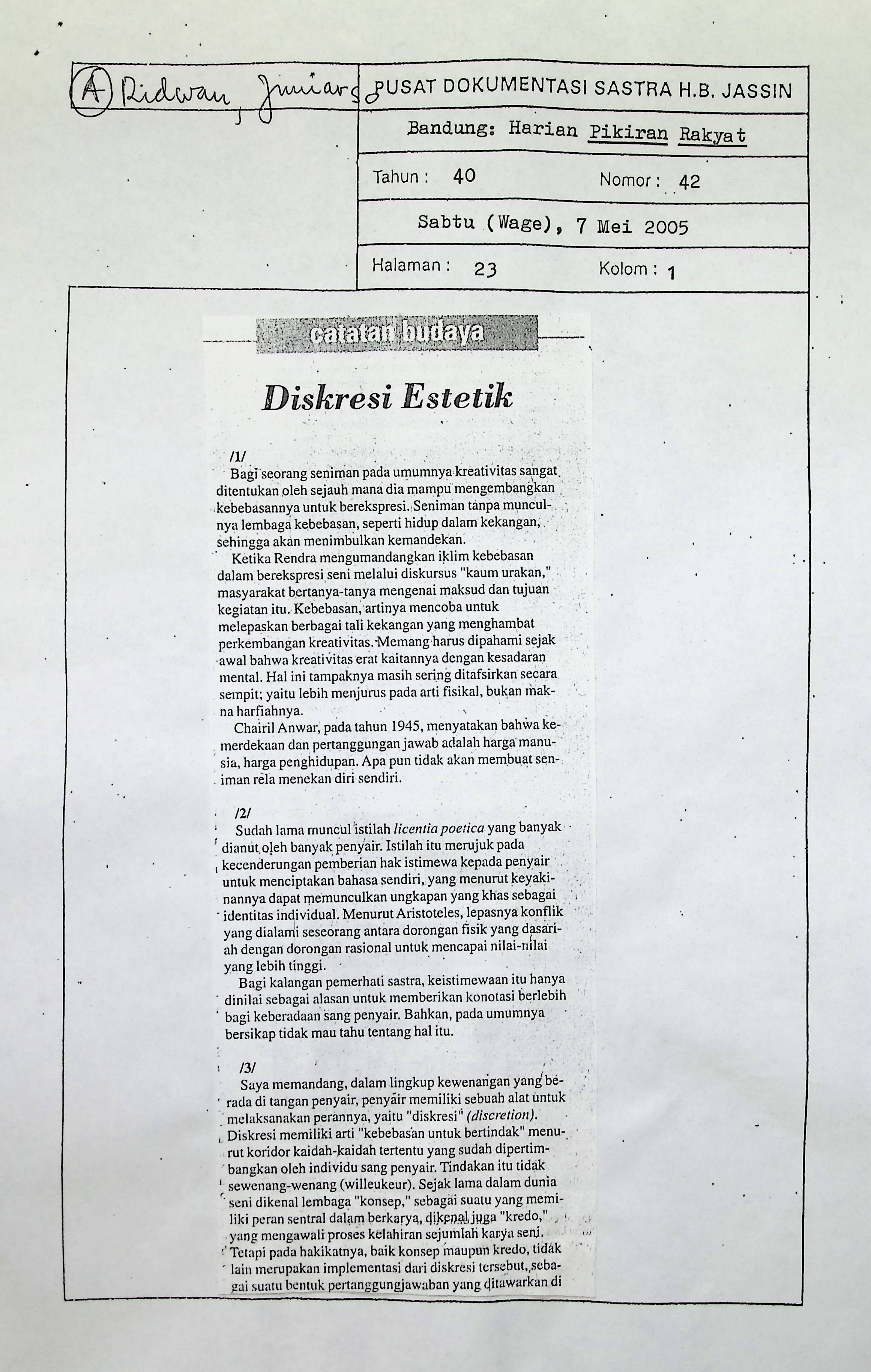 Catatan budaya, diskresi estetik