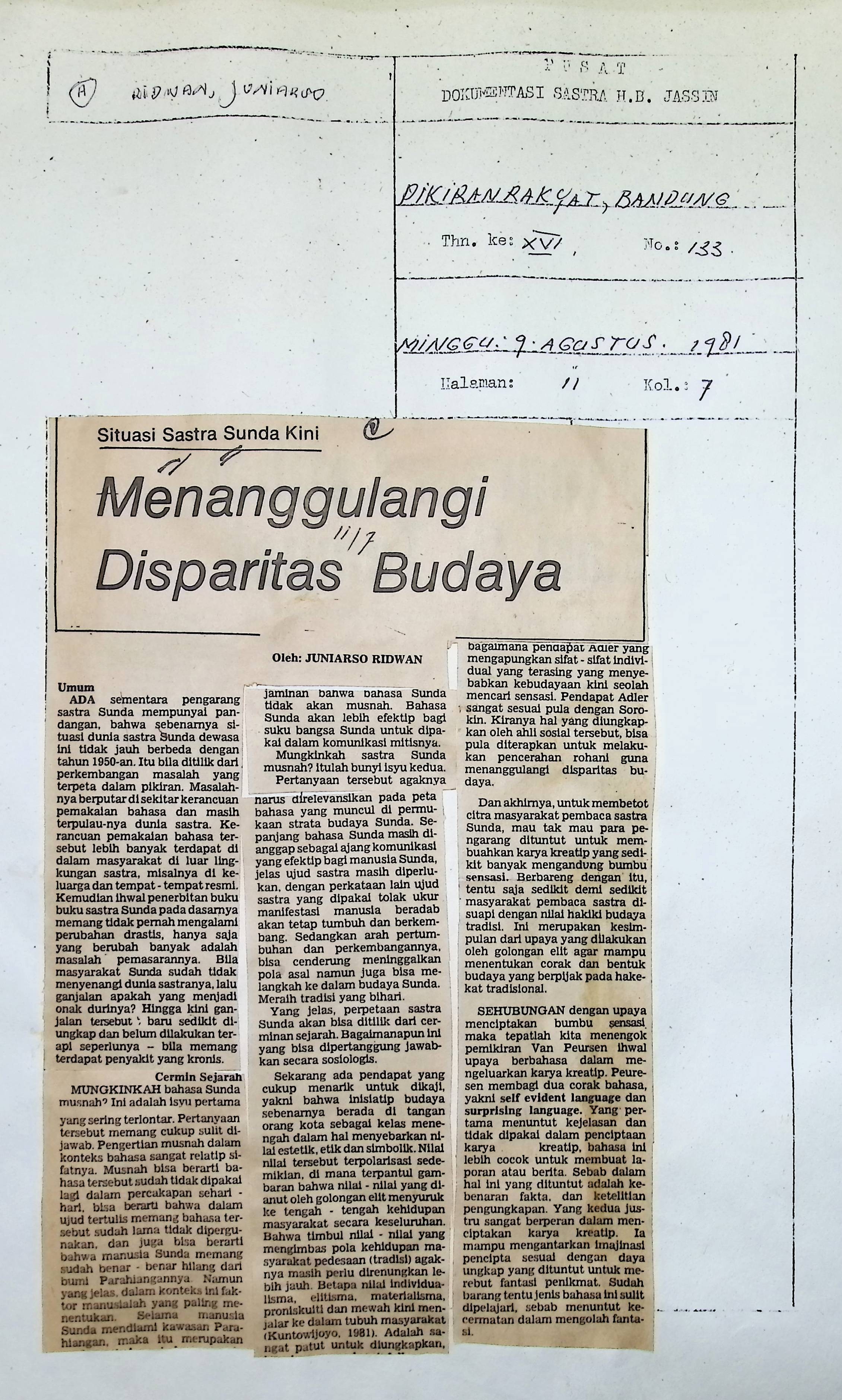 Situasi sastra sunda kini