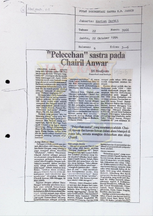 "Pelecehan" sastra pada Chairil Anwar