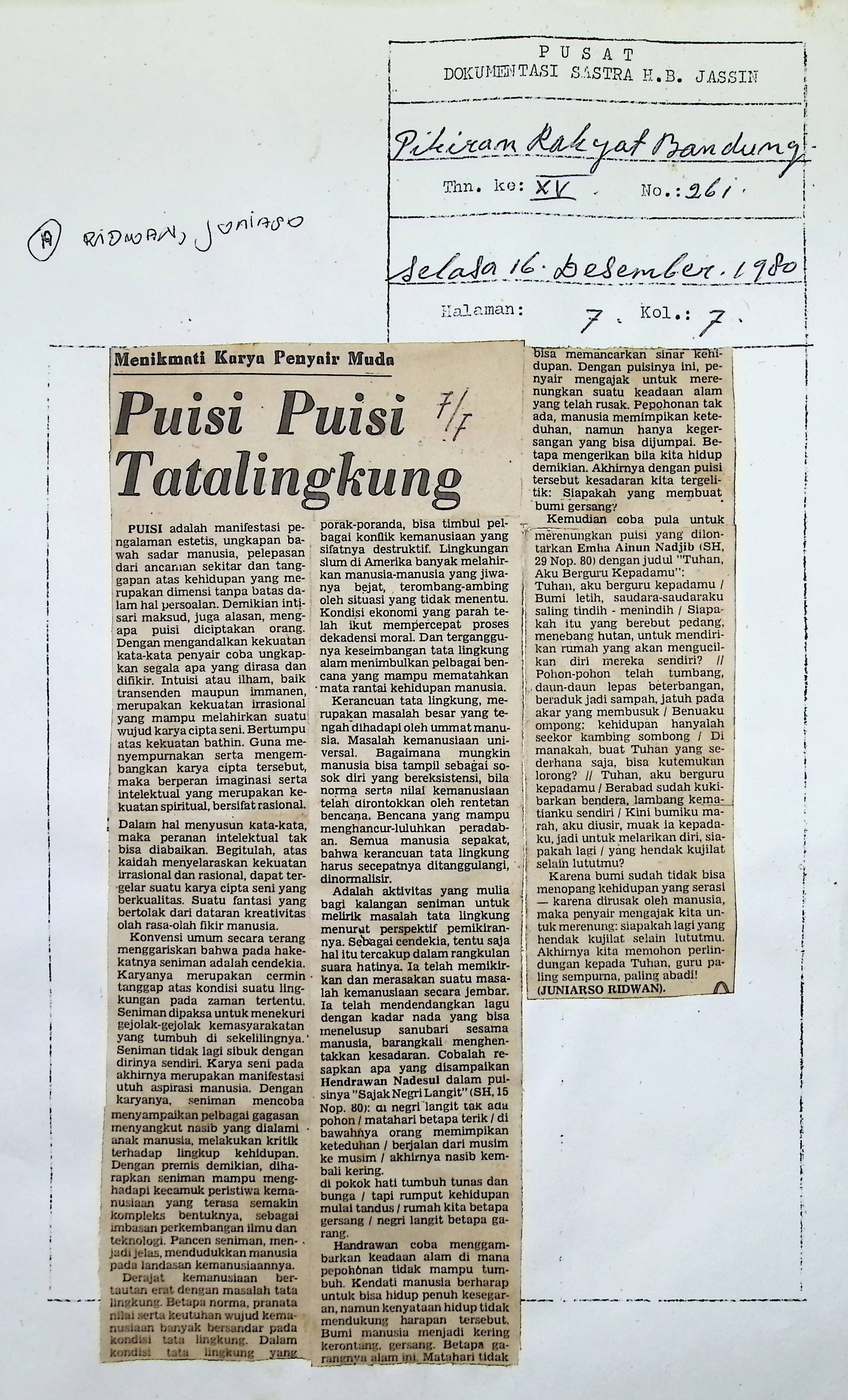 Menikmati karya penyair muda, puisi puisi tatalingkung