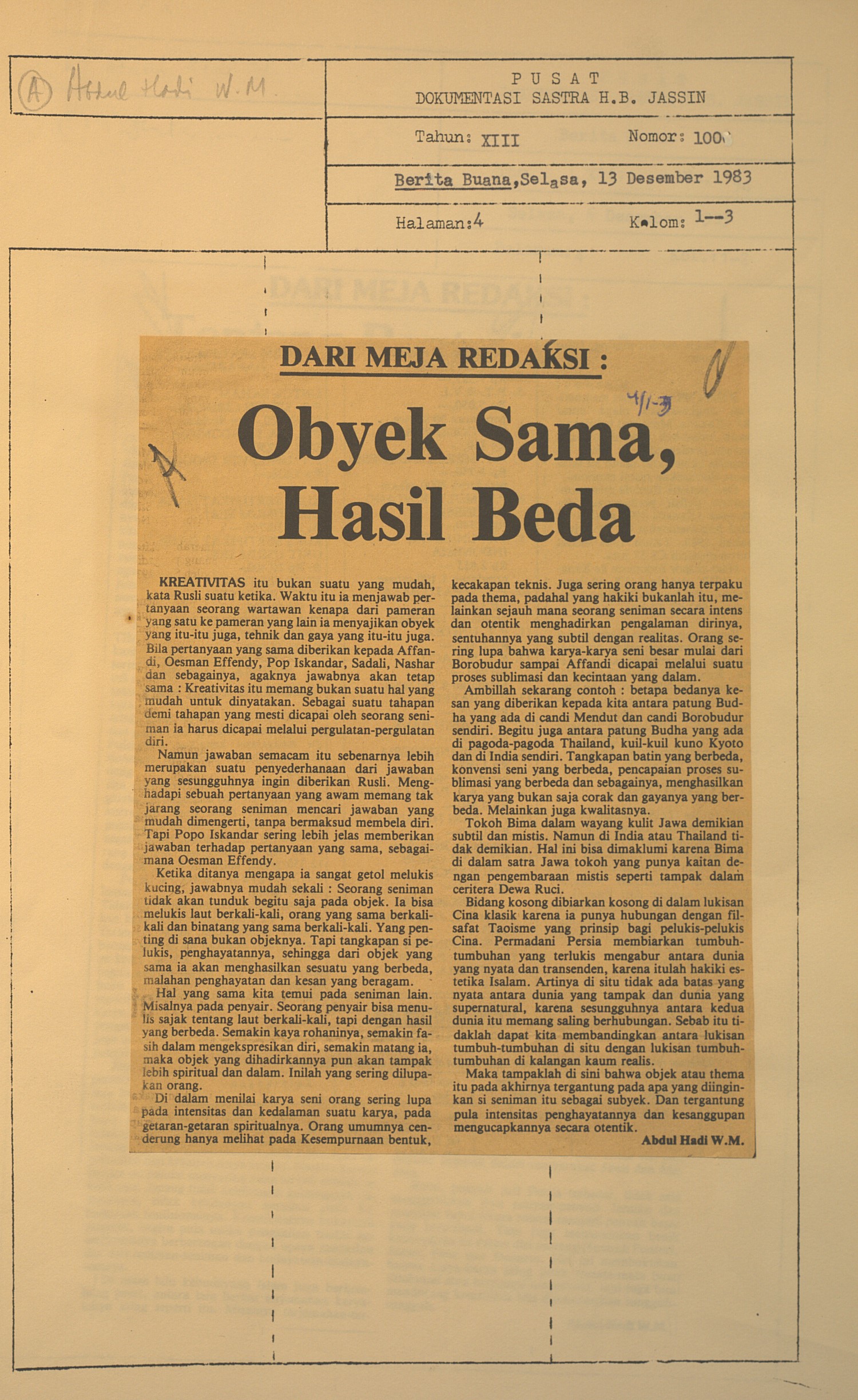 Dari meja redaksi. Obyek sama,hasil beda