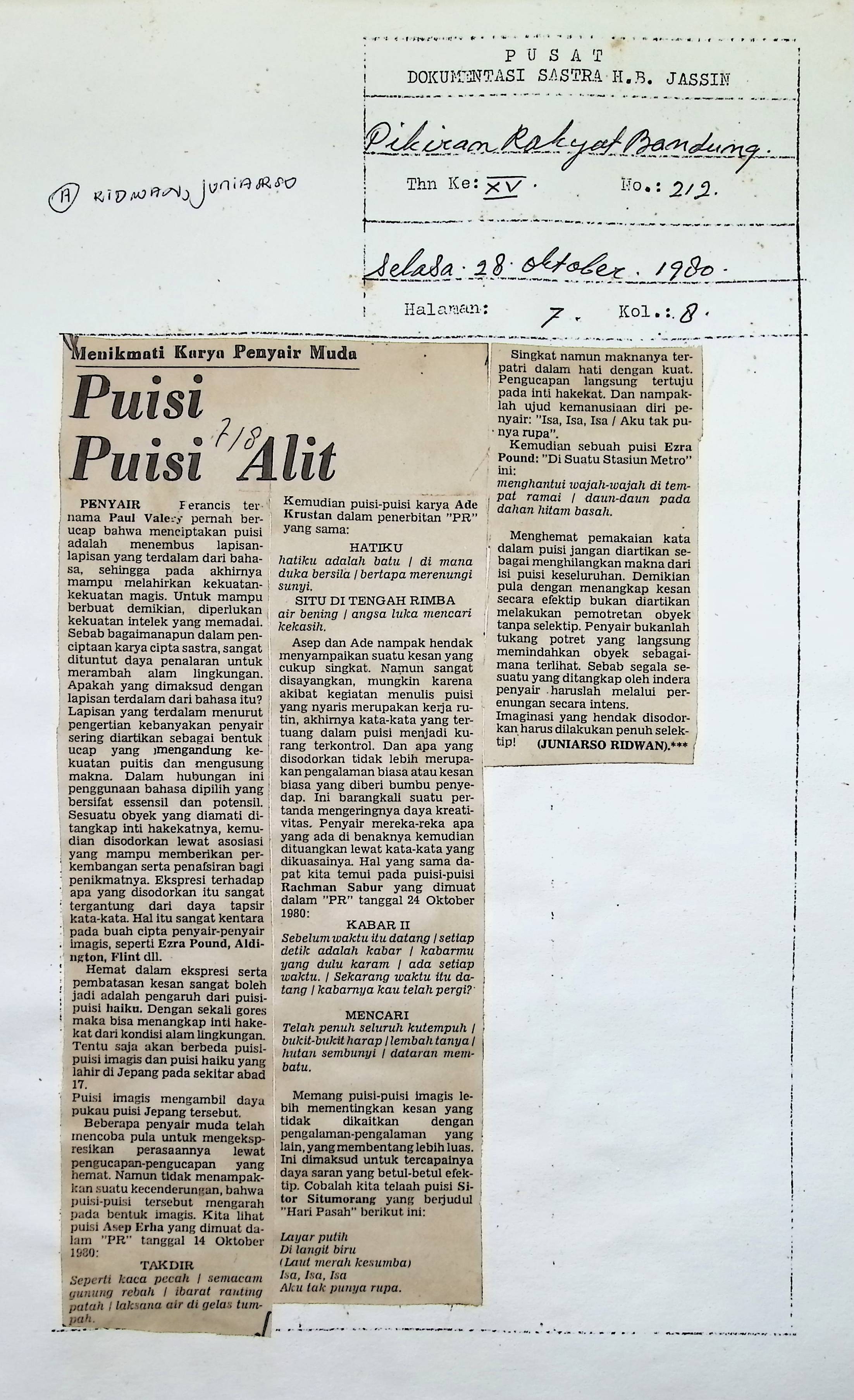 Menikmati karya penyair muda, puisi puisi alit