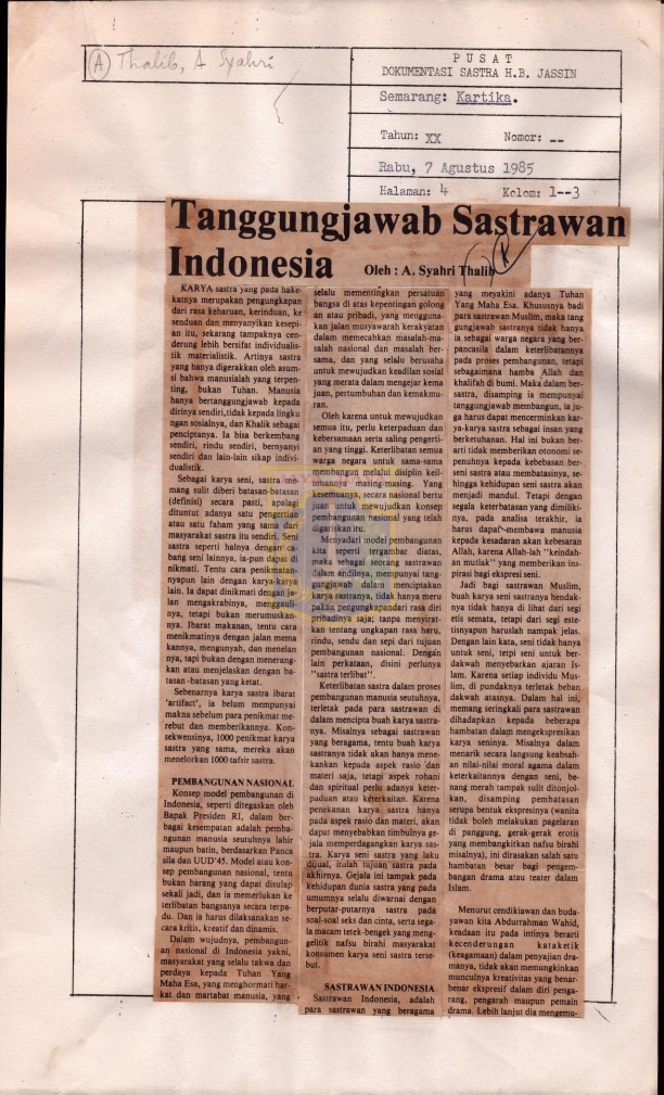 Tanggungjawab Sastrawan Indonesia