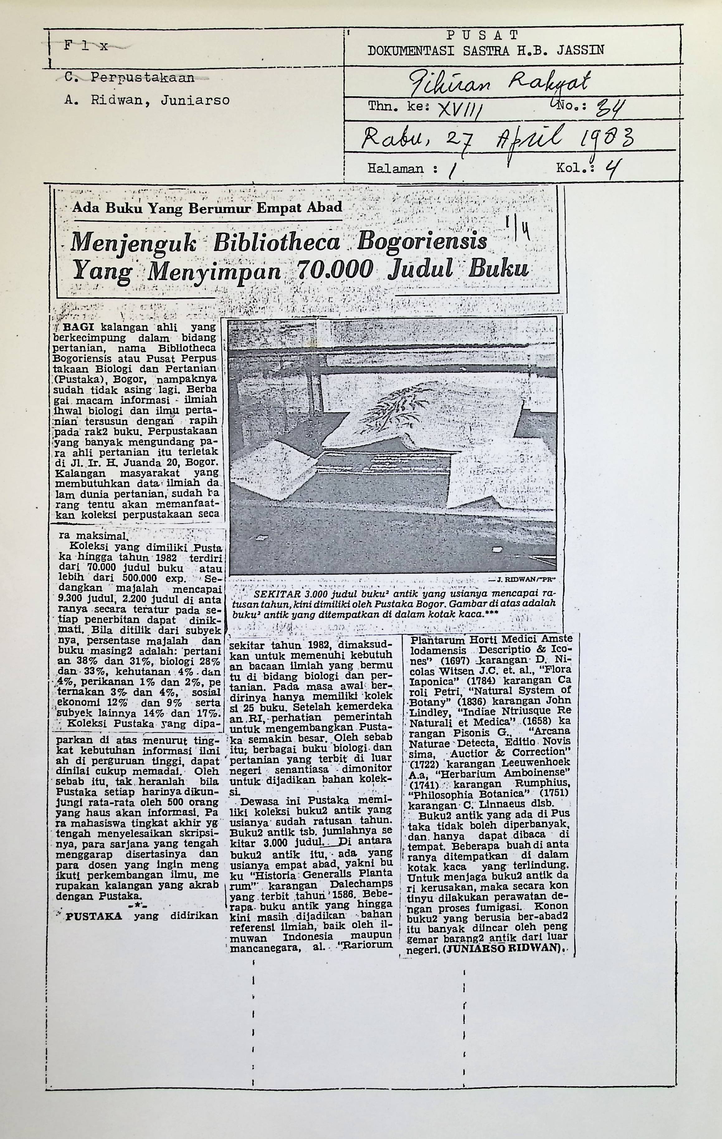 Ada buku yang berumur empat abad, Menjenguk bibliotheca Bogoriensis yang menyimpan 70.000 judul buku