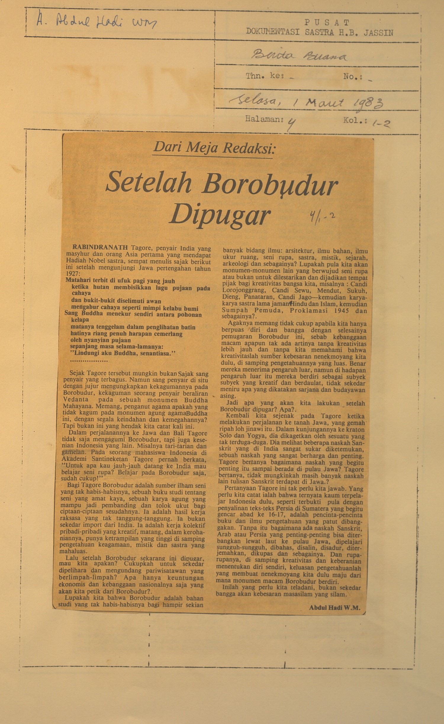 Dari meja redaksi. Setelah Borobudur dipugar