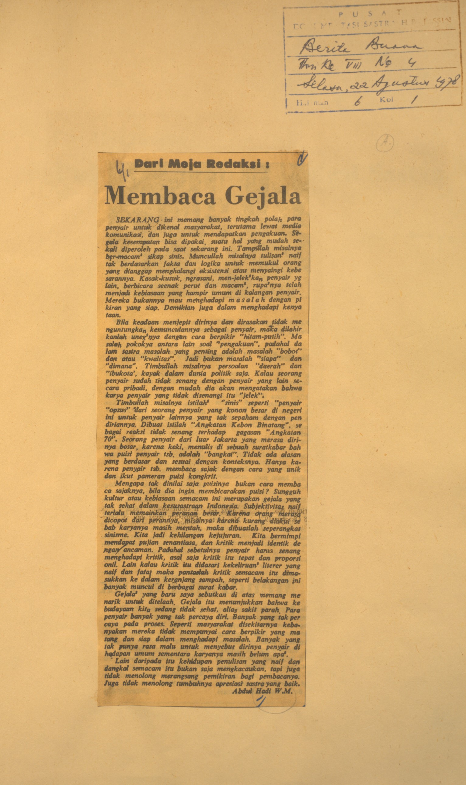 Dari meja redaksi. Membaca gejala