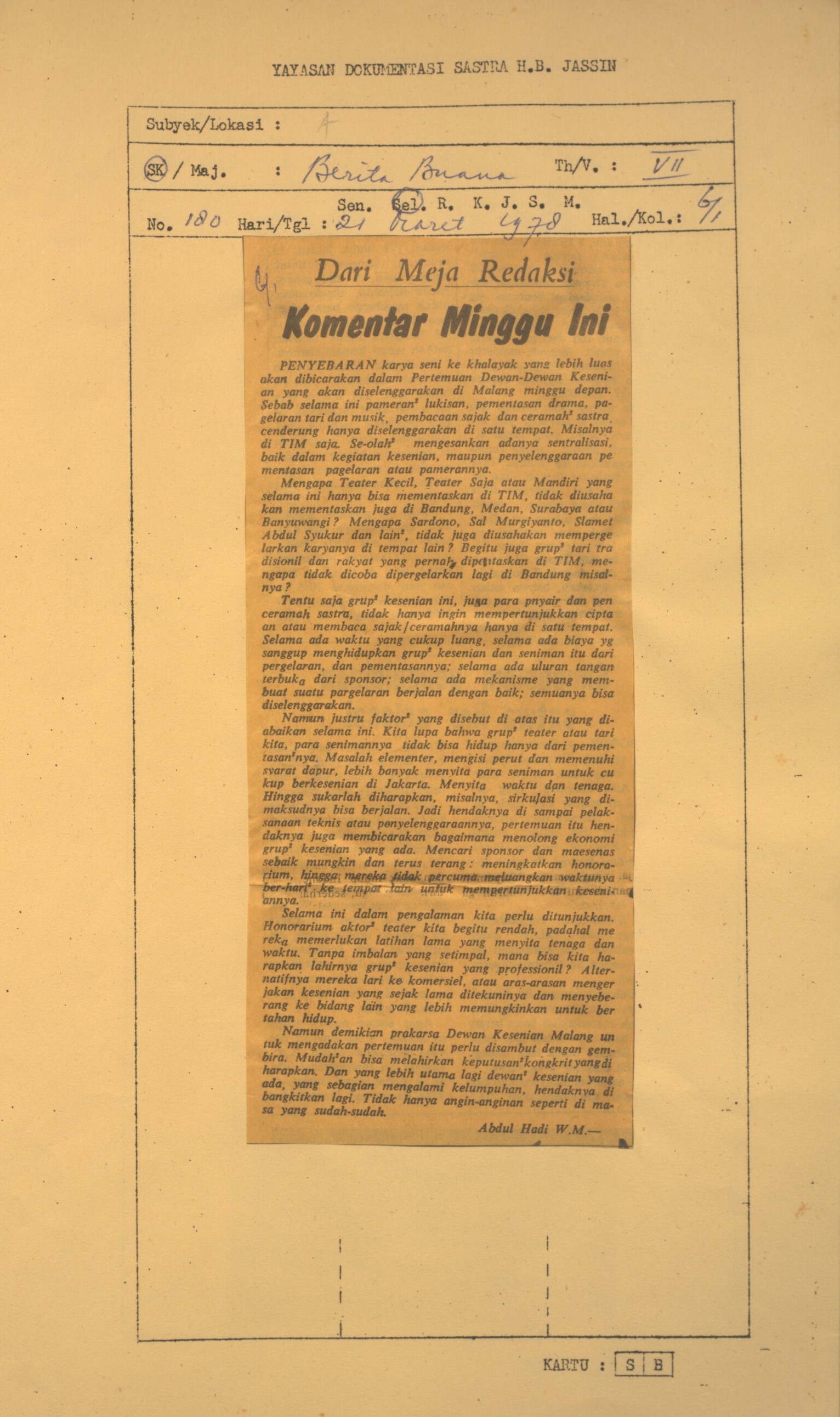 Dari meja redaksi. Komentar minggu ini