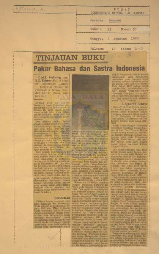 Tinjauan Buku : pakar bahasa dan sastra Indonesia