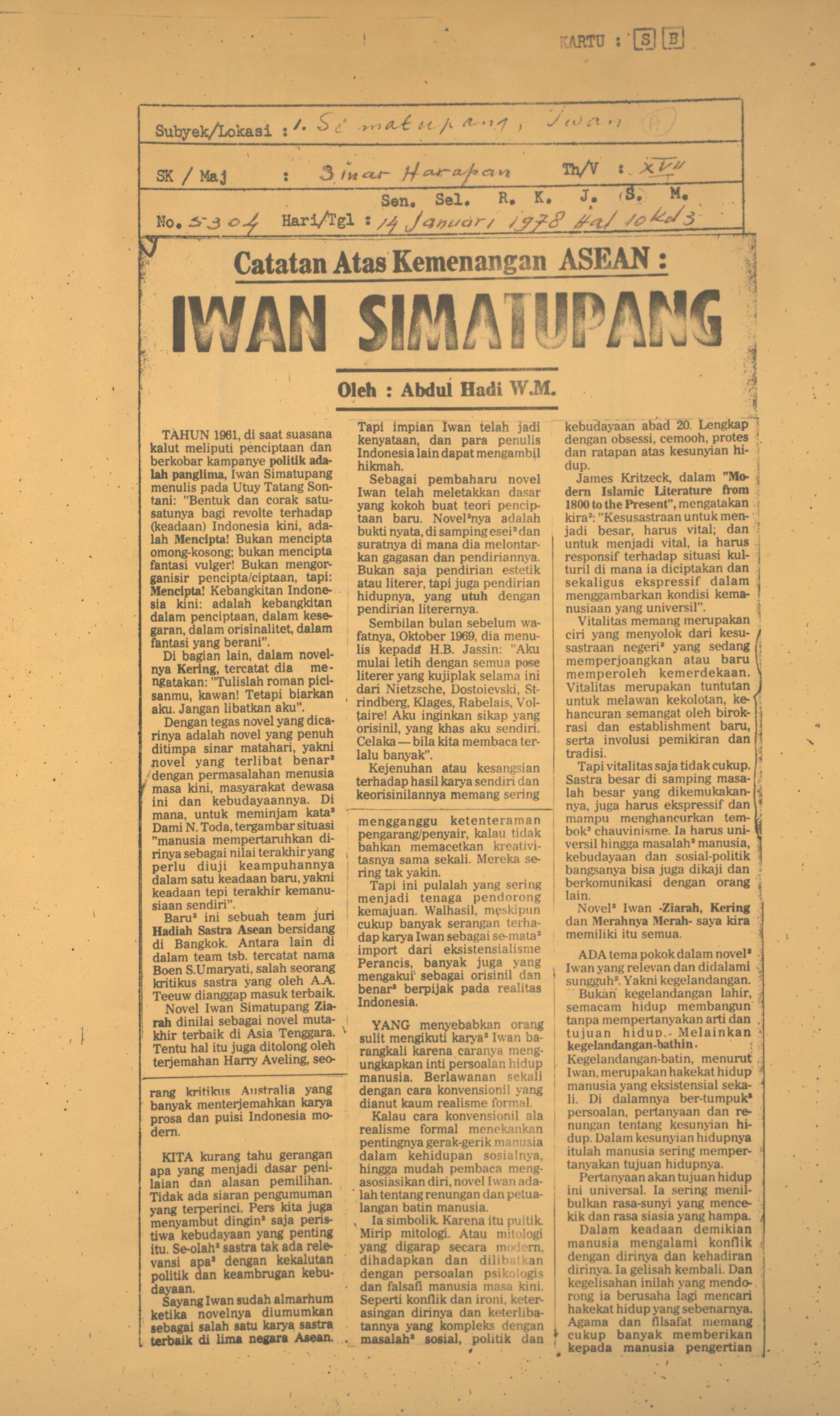 Catatan atas kemenangan ASEAN. Iwan Simatupang