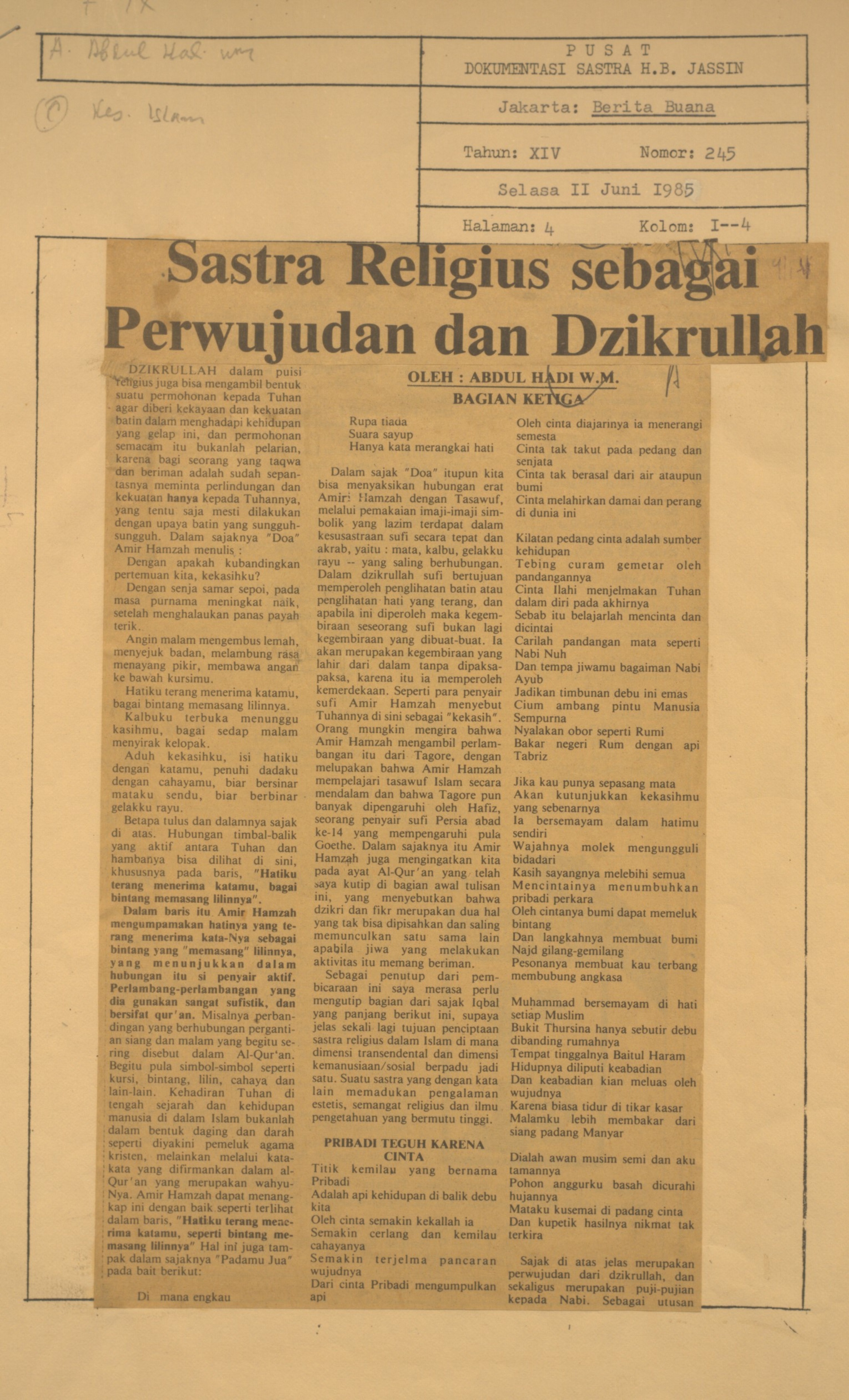 Sastra religius sebagai perwujudan dan dzikrullah, bagian ketiga