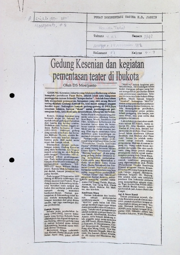 Gedung Kesenian dan kegiatan pementasan teater di Ibukota