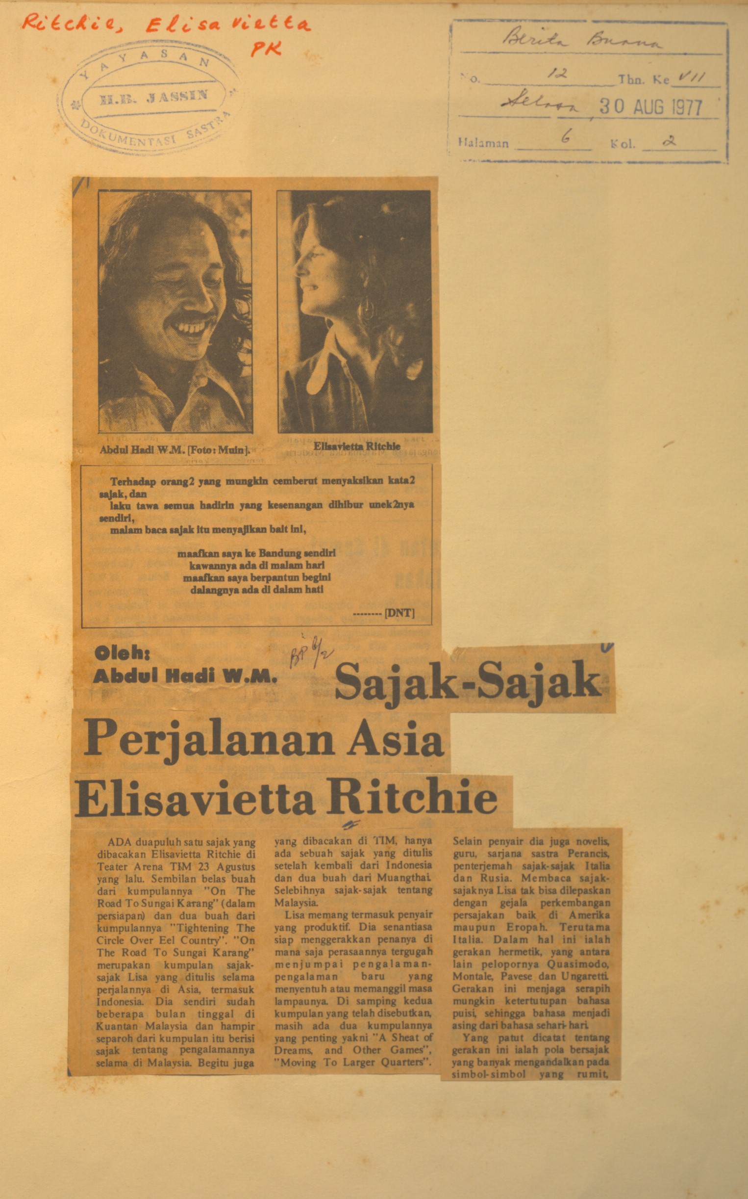 Sajak-sajak perjalanan asia Elisavitta Ritchie