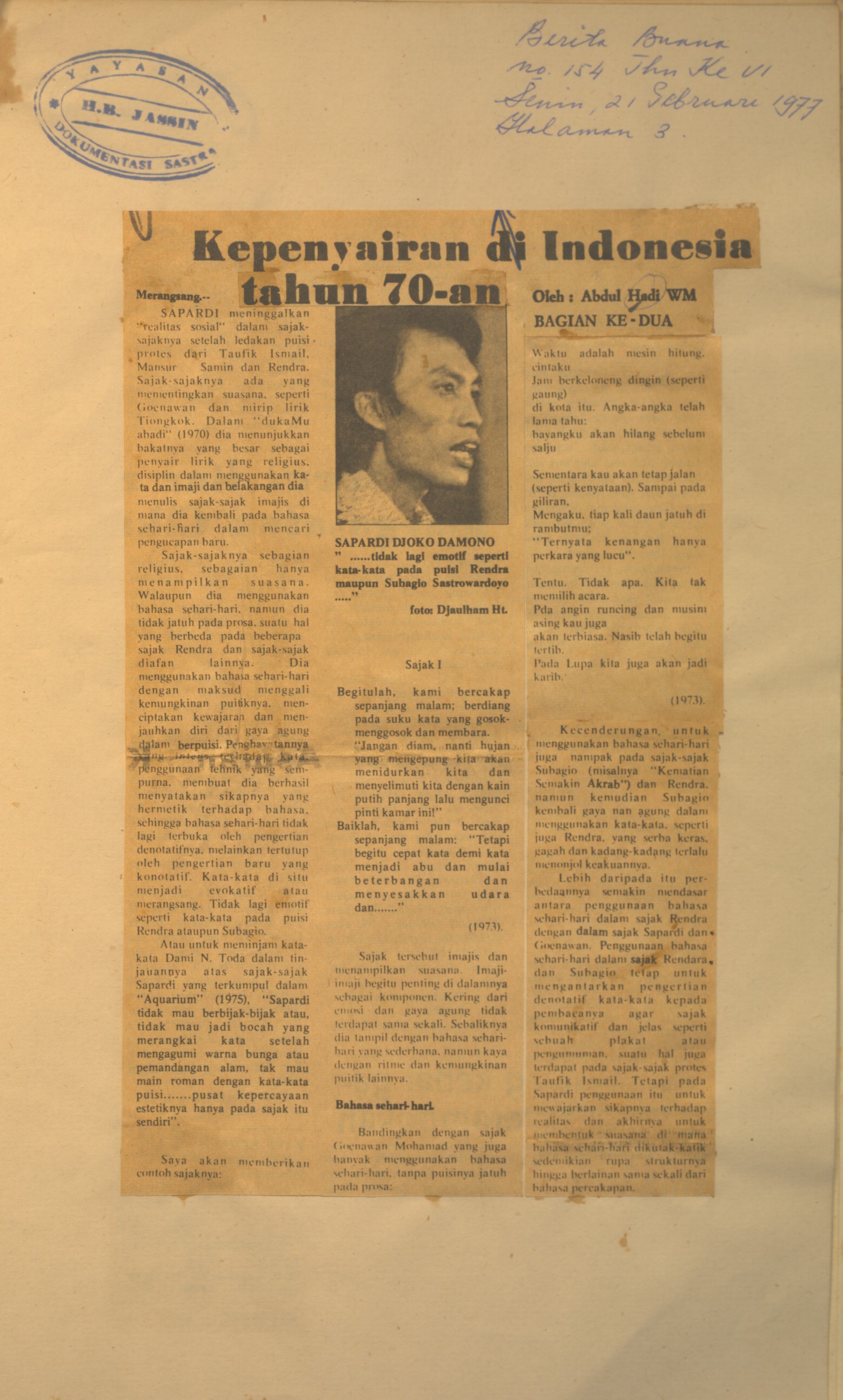 Kepenyairan di Indonesia tahun 70-an. Bagian 2