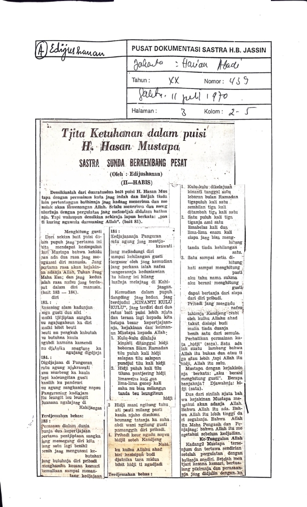 Tjita ketuhanan dalam puisi H.hasan mustapa