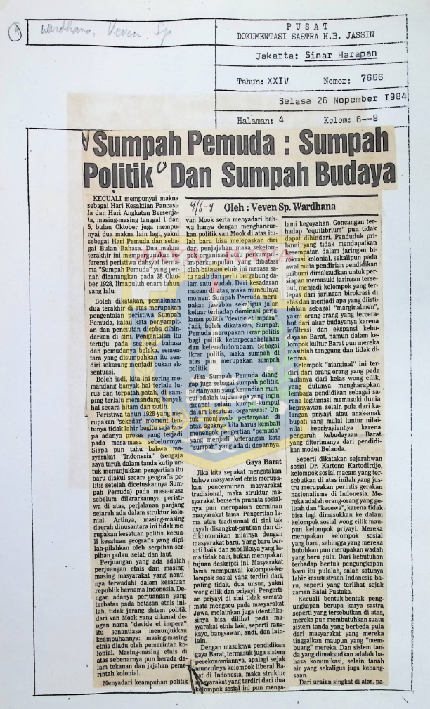 Sumpah Pemuda : sumpah politik dan sumpah budaya