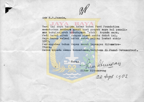 Kumpulan-kumpulan korespondensi Sitor Situmorang