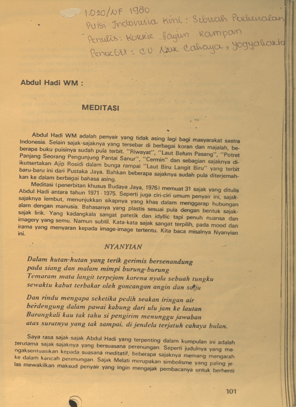 Abdul Hadi WM. Meditasi