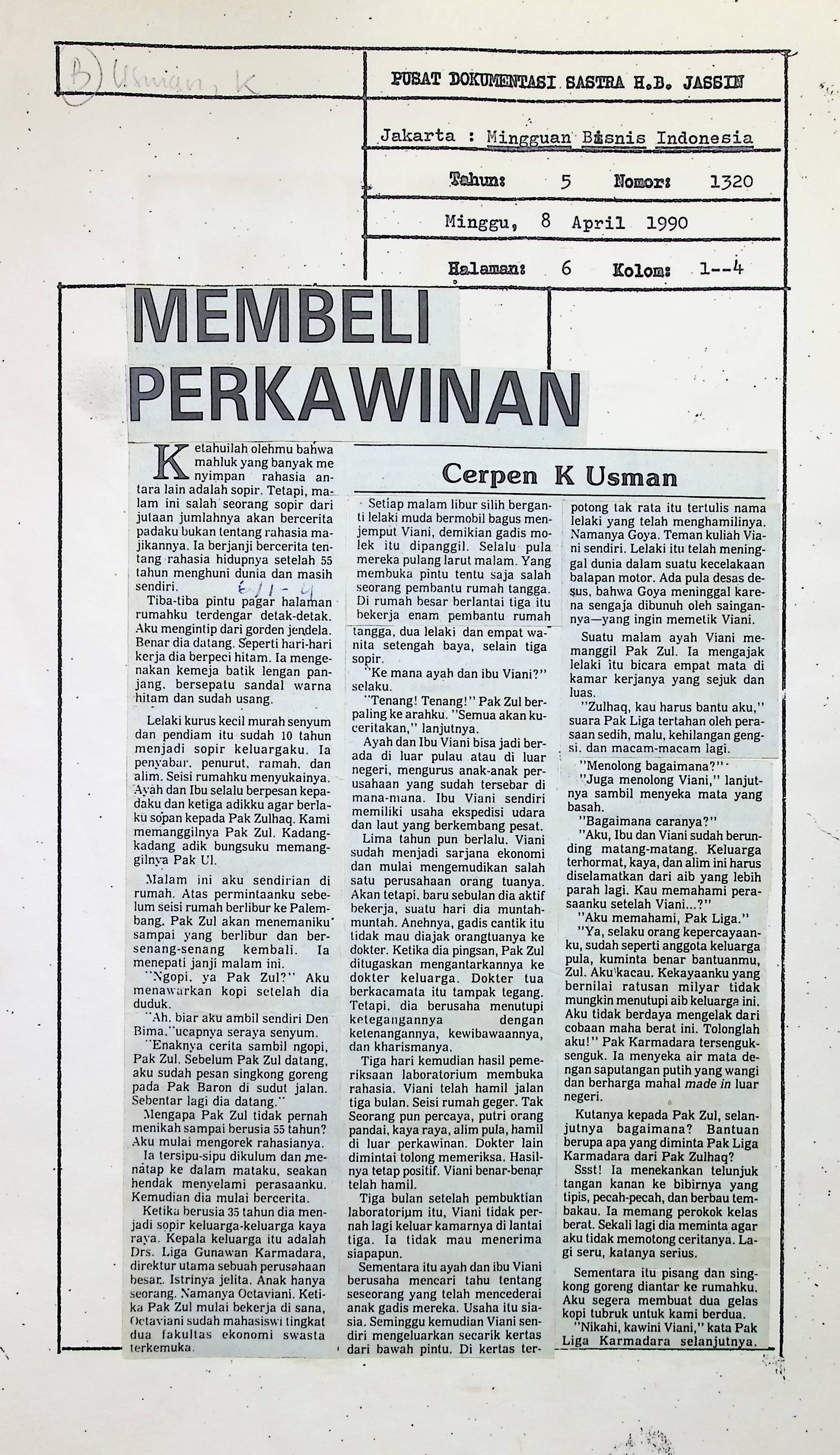 Cerpen, membeli perkawinan