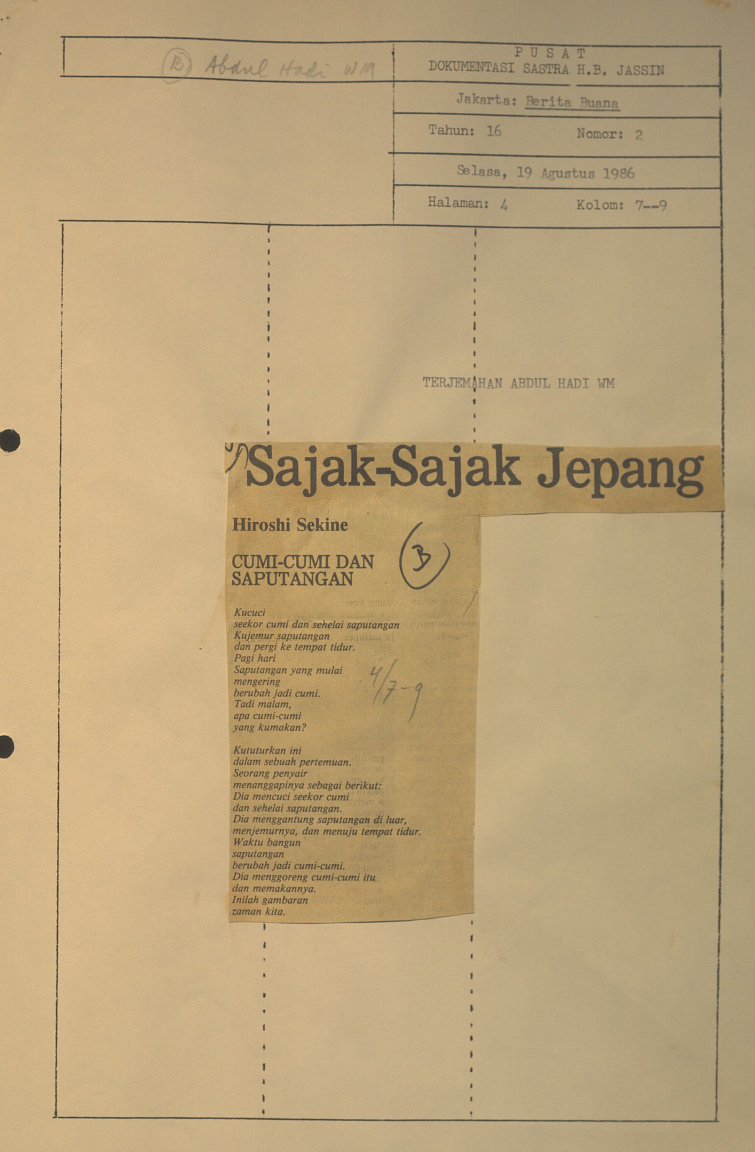 Sajak-sajak Jepang terjemahan Abdul Hadi WM