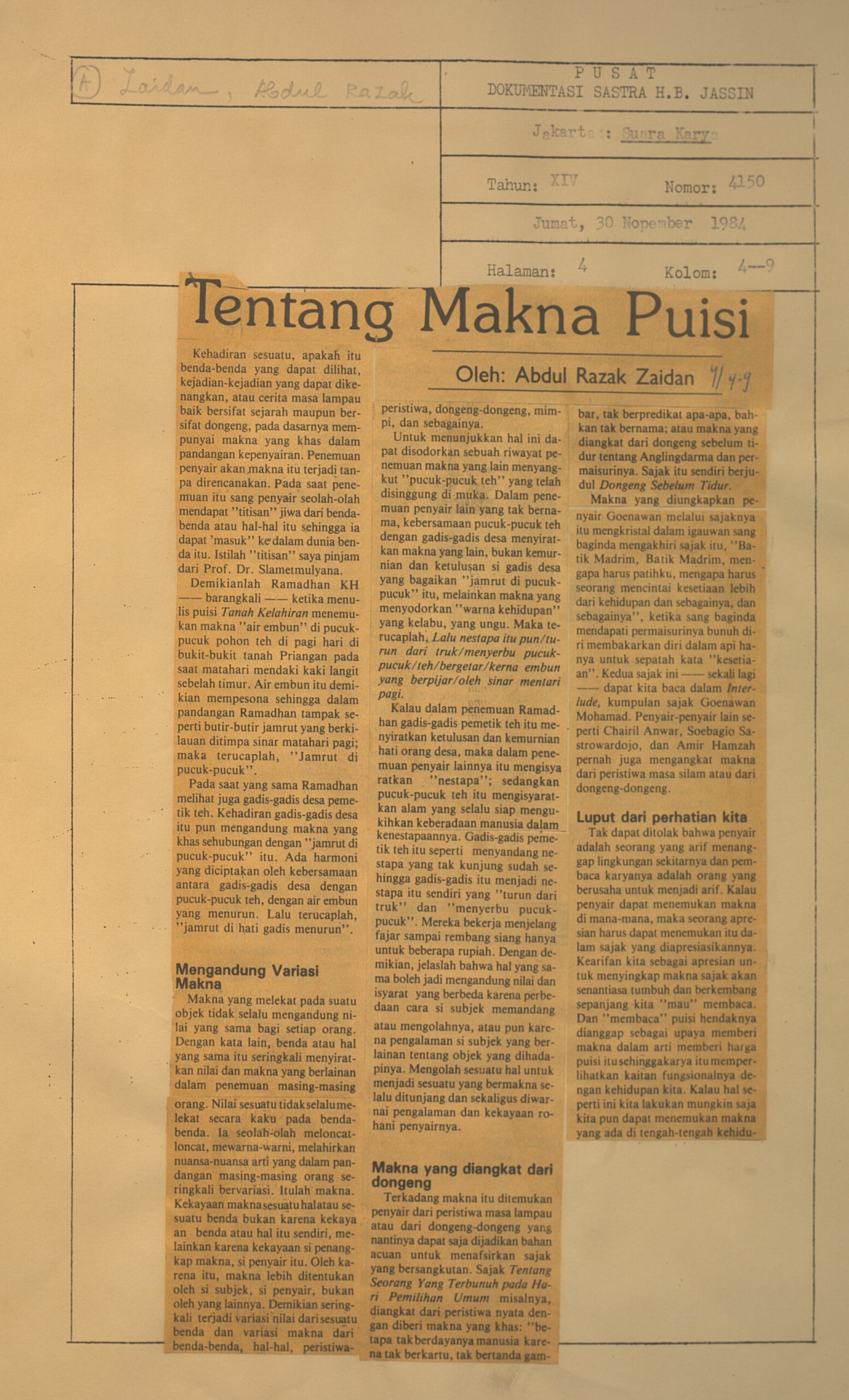 Tentang Makna Puisi