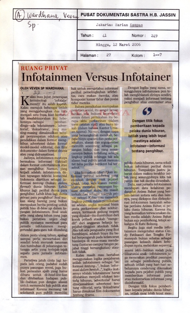 Ruang Privat : Infotaimen versus infotainer