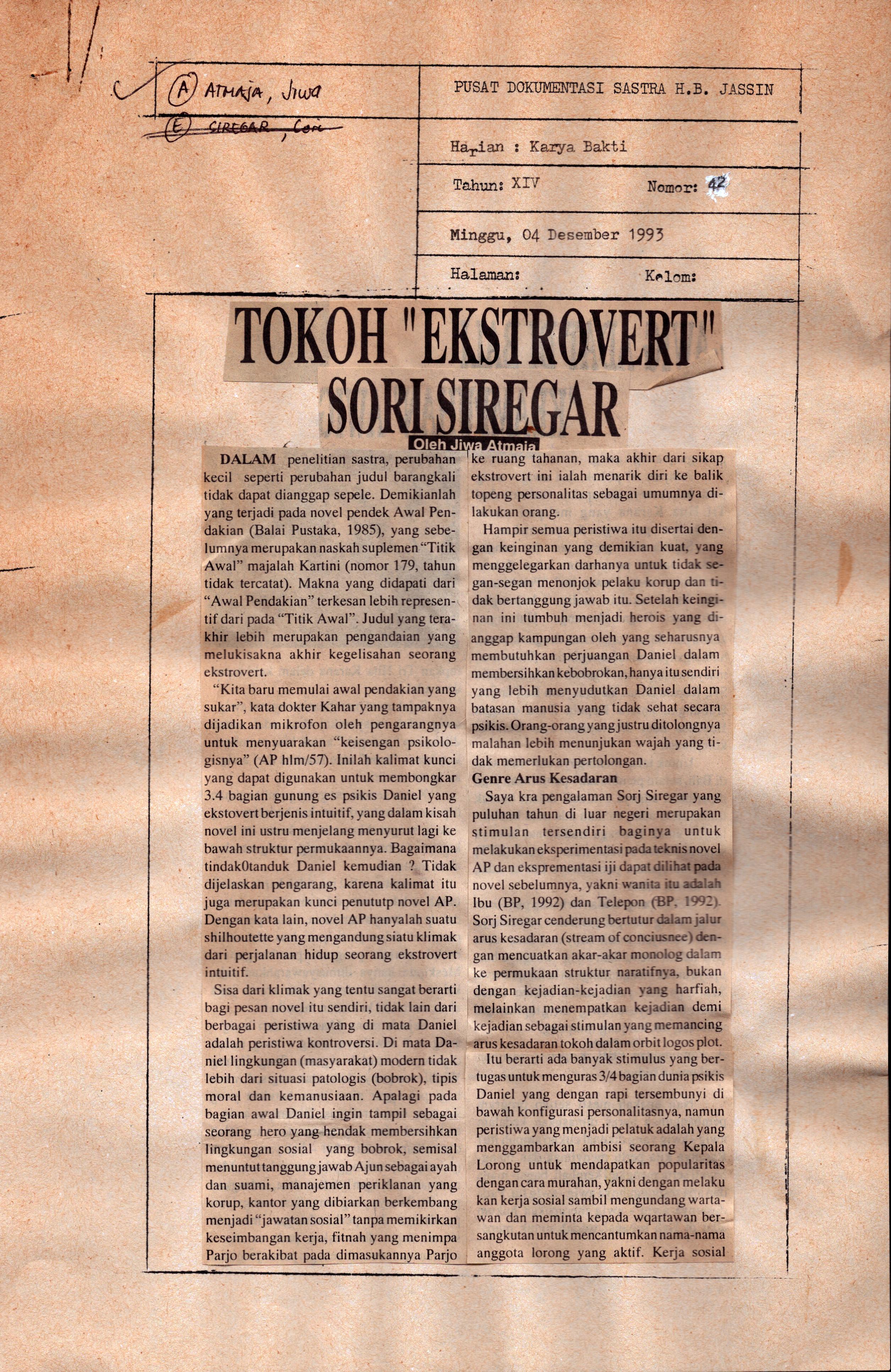 Tokoh "ekstrovert" Sori Siregar