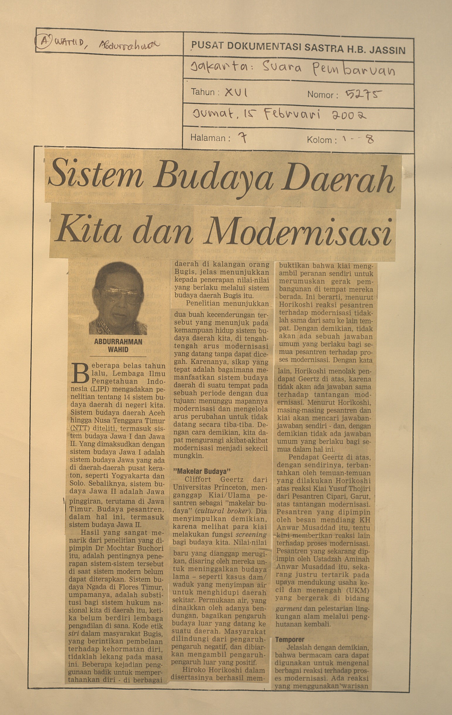 Sistem budaya daerah kita dan modernisasi
