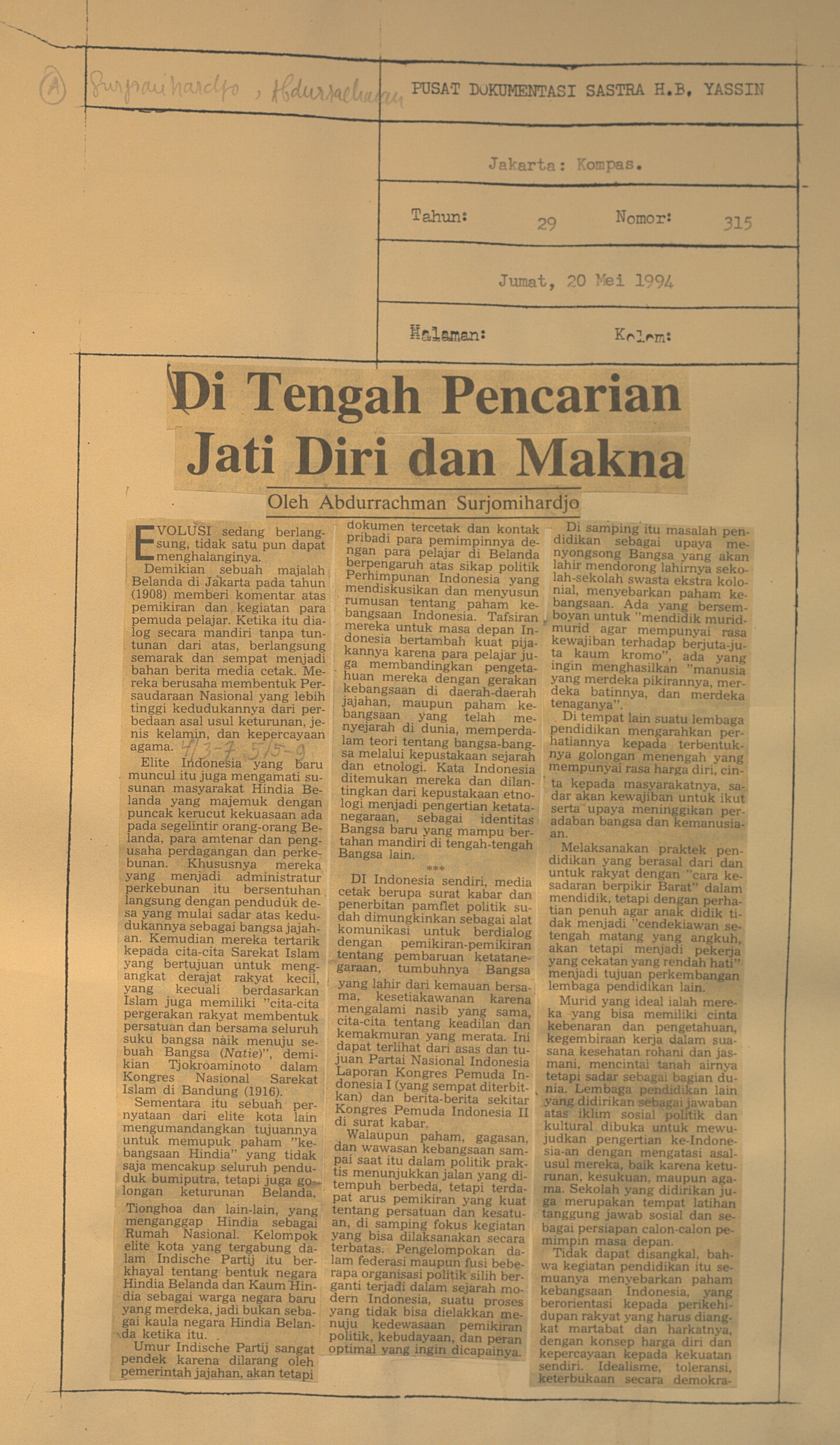Di tengah pencarian jati diri dan makna