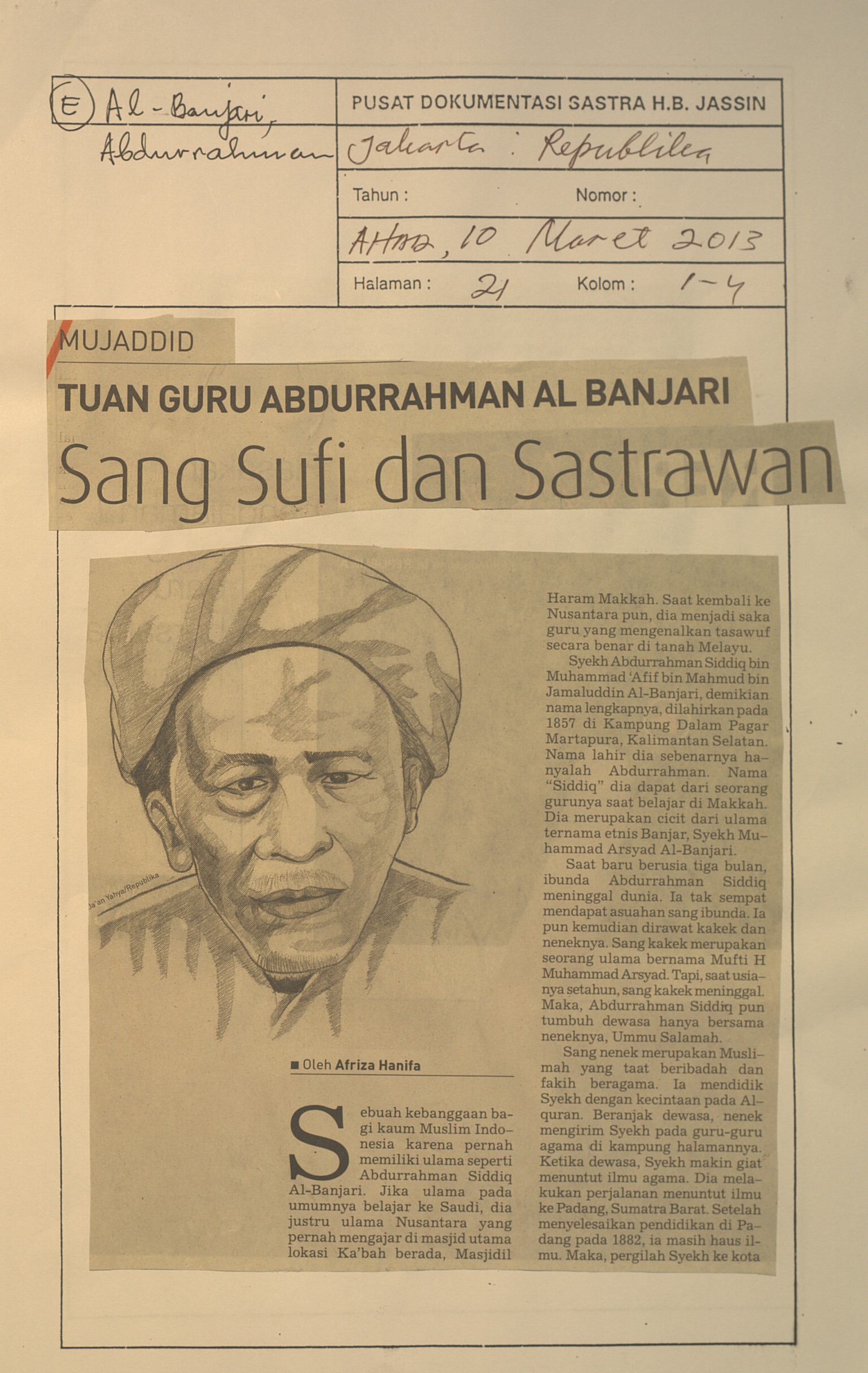 Tuan Guru Abdurrahman al Banjari sang sifi dan sastrawan