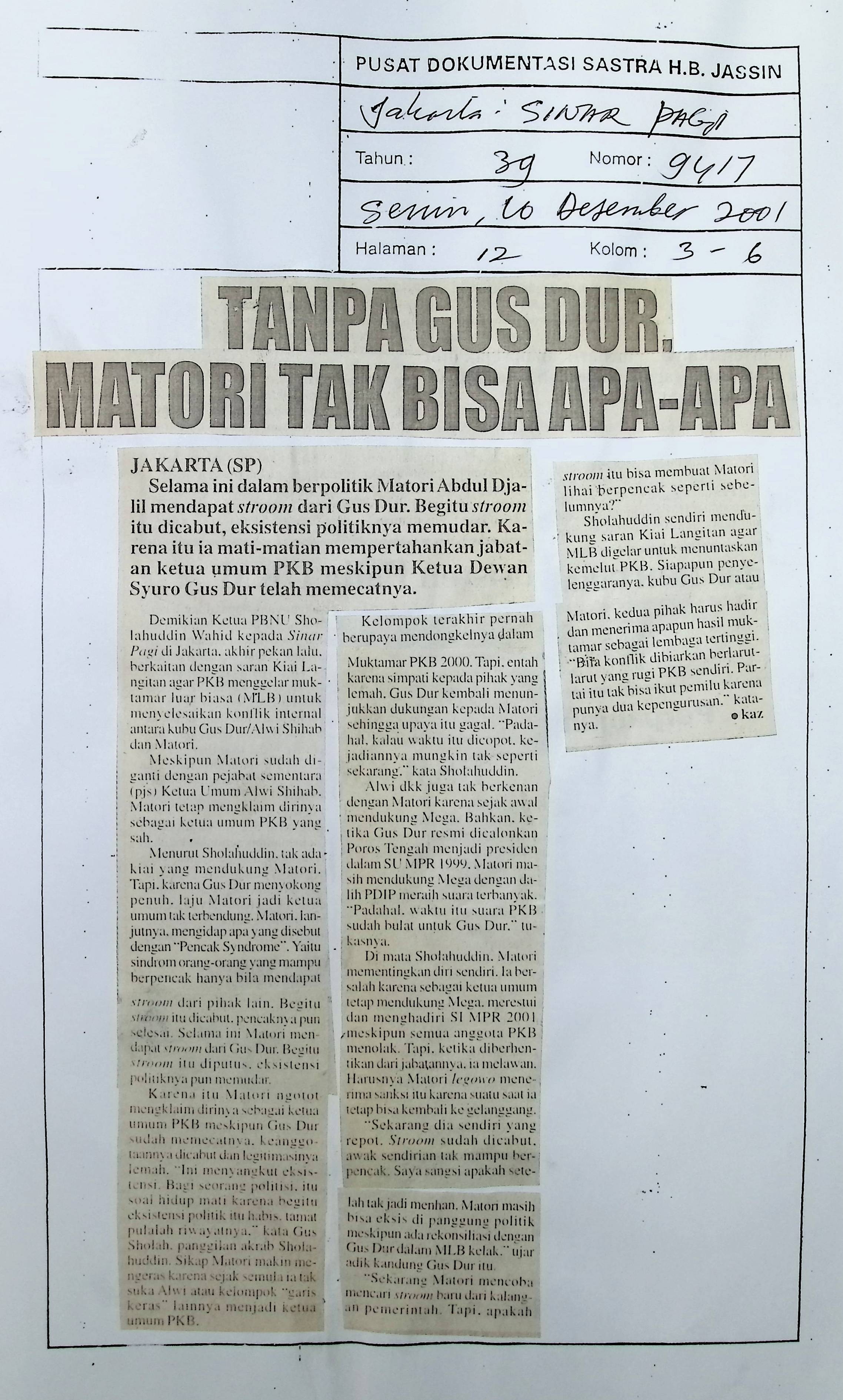 Tanpa Gus Dur Matori tidak bisa apa-apa