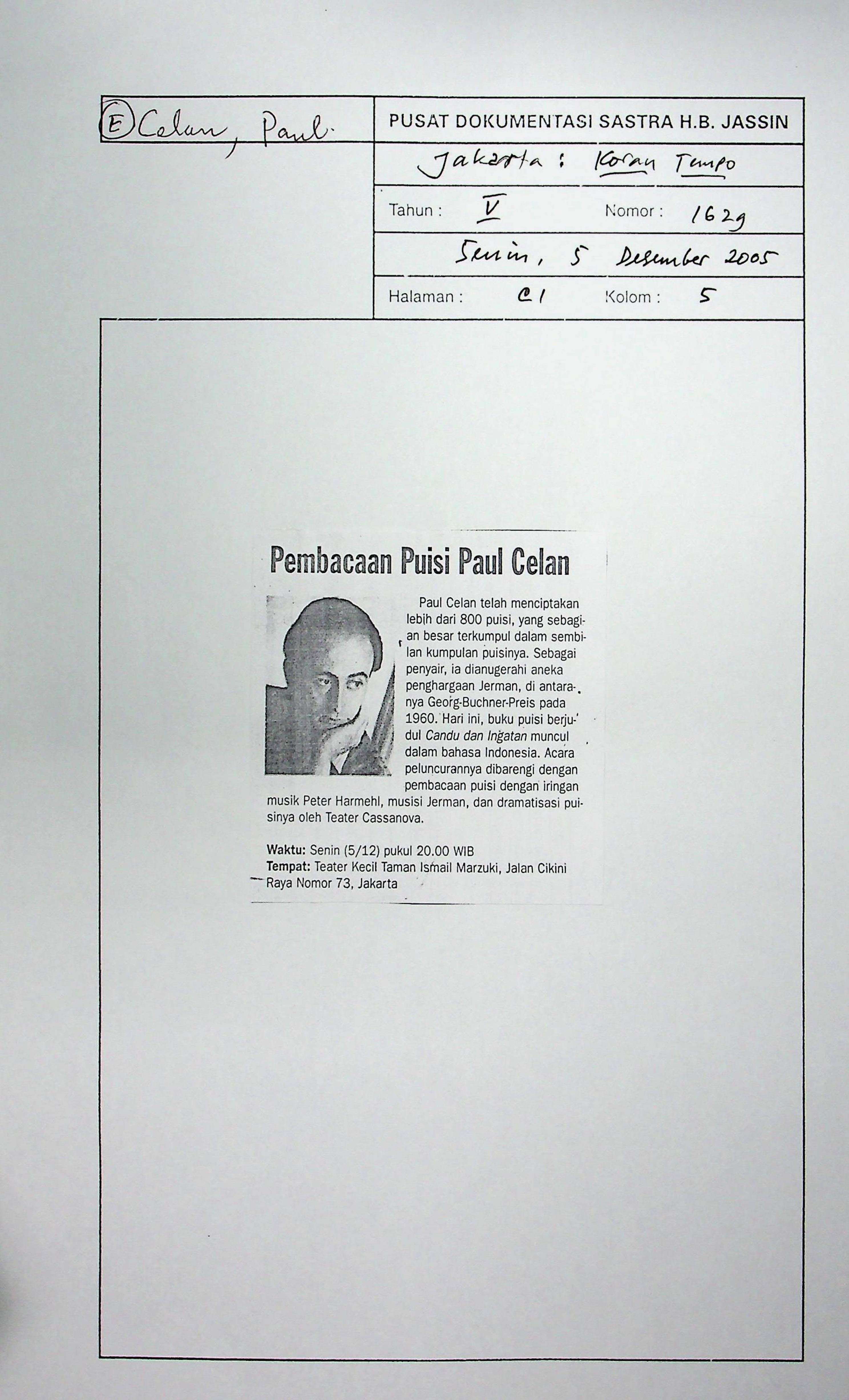 Pembacaan puisi Paul Celan