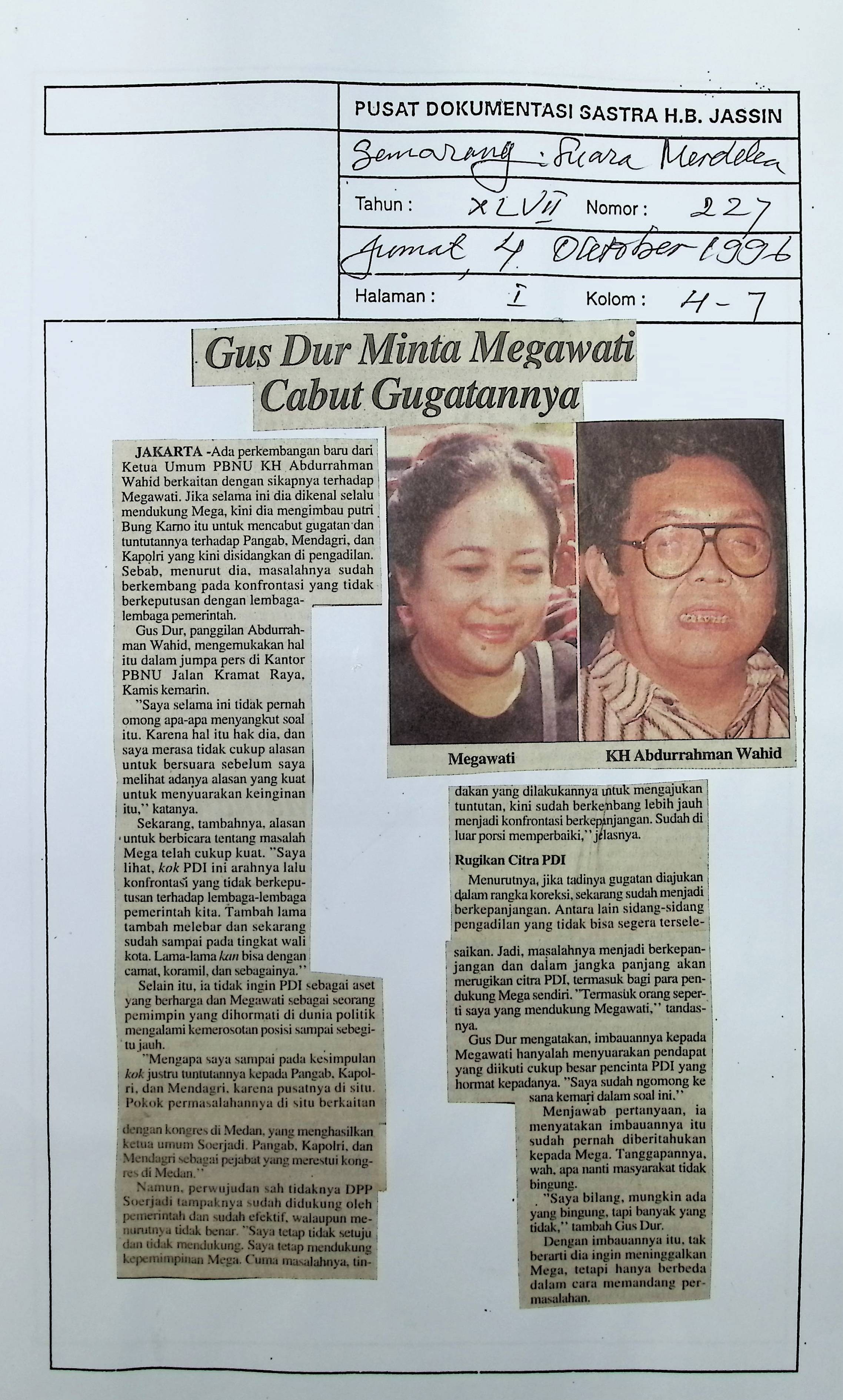 Gus Dur minta Megawati cabut gugatannya