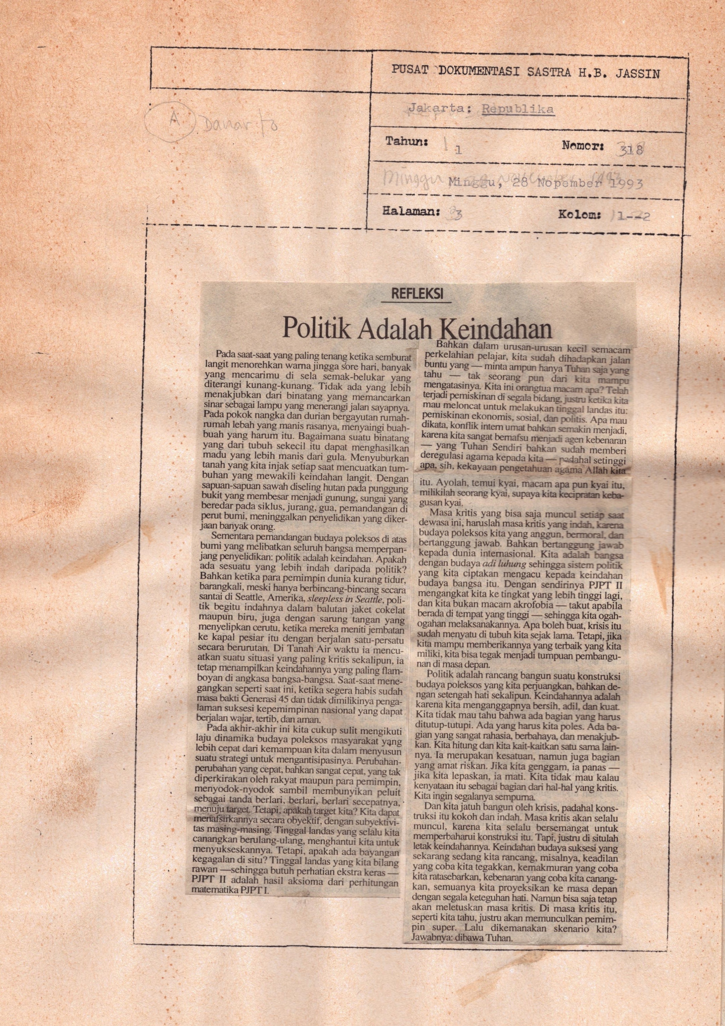 Refleksi - politik adalah keindahan