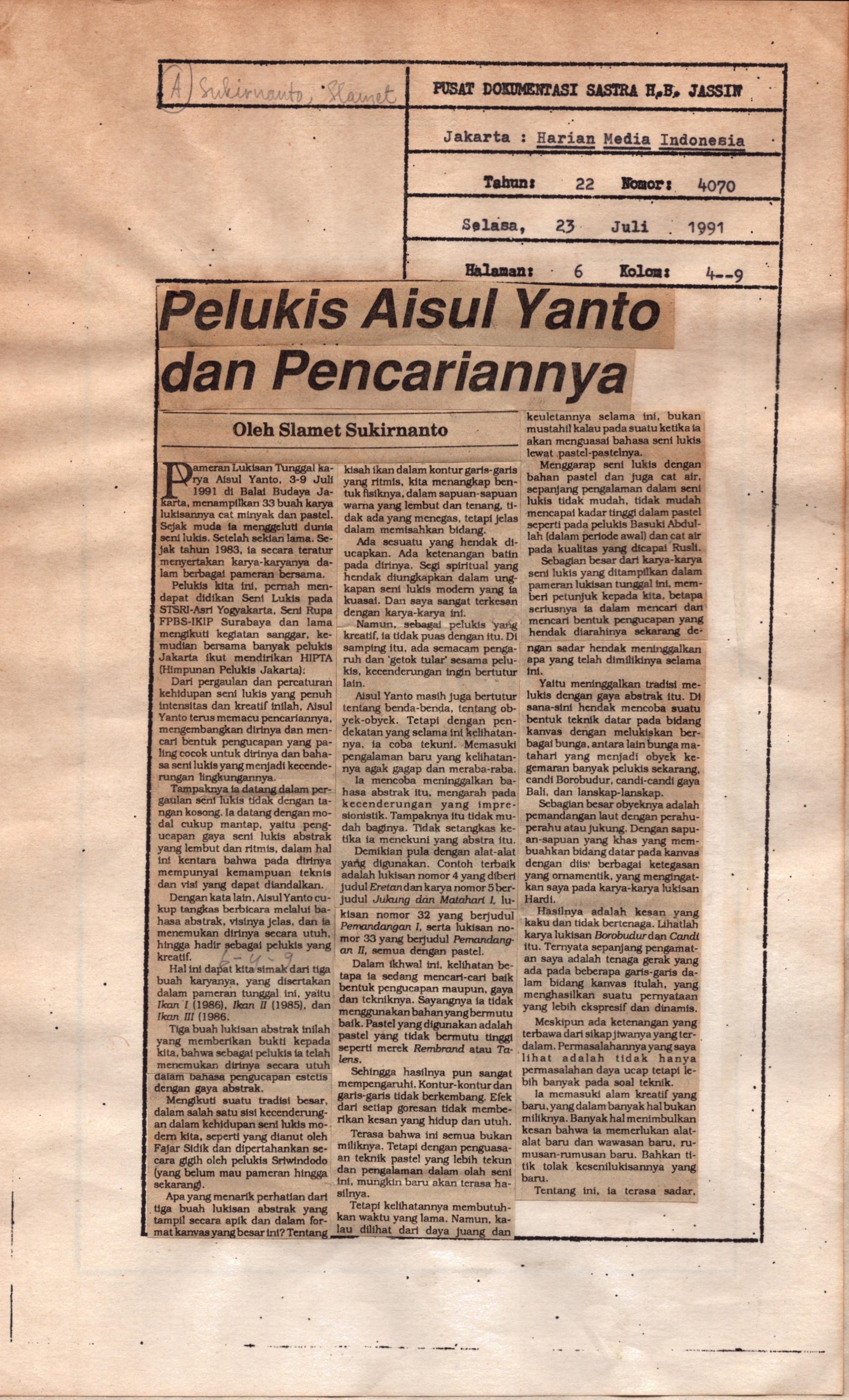 Pelukis Aisul Yanto dan pencariannya