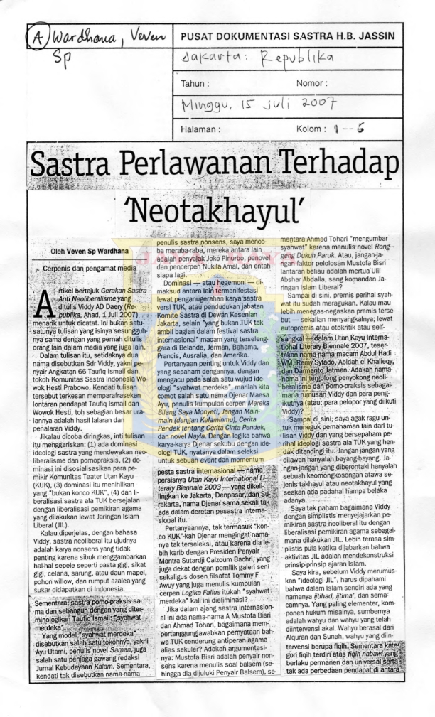 Sastra perlawanan terhadap 'Neotakhayul'