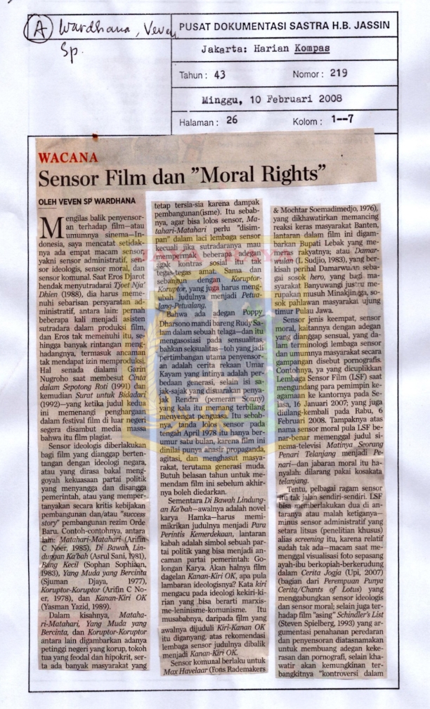 Wacana : Sensor film dan "Moral Rights"