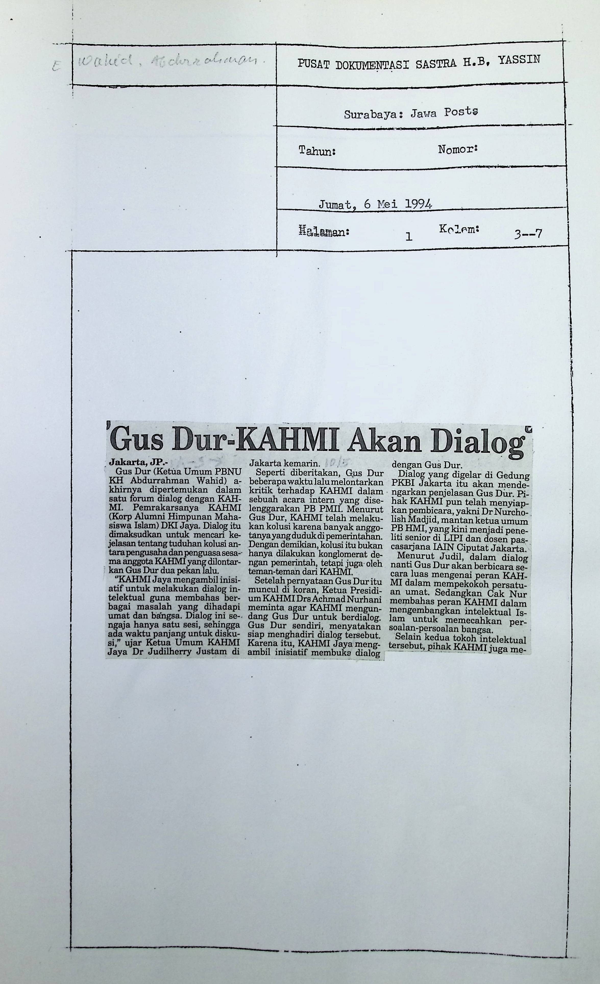Gus Dur-KAHMI akan dialog