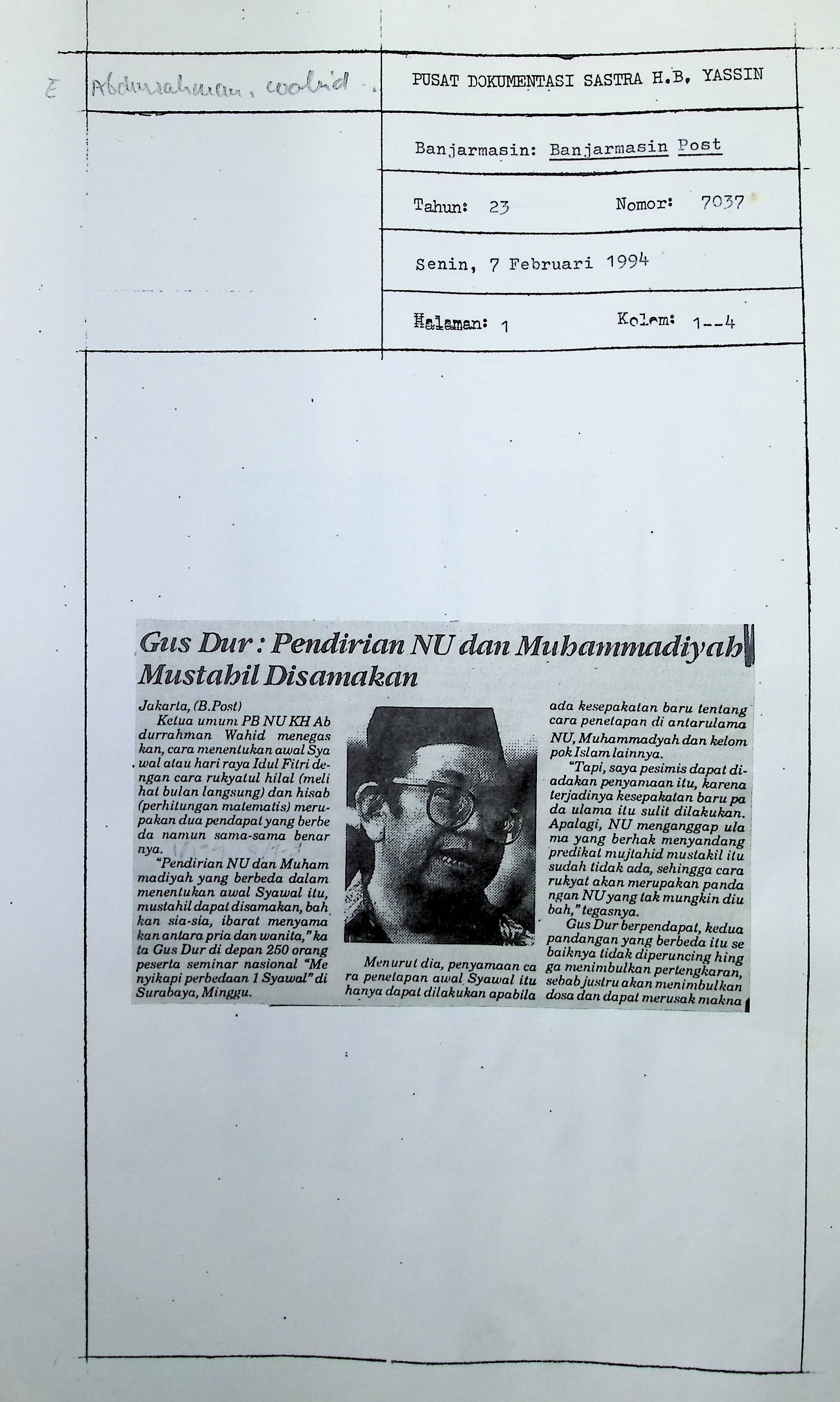 Gus Dur. Pendirian NU dan Muhammadiyah mustahil disamakan
