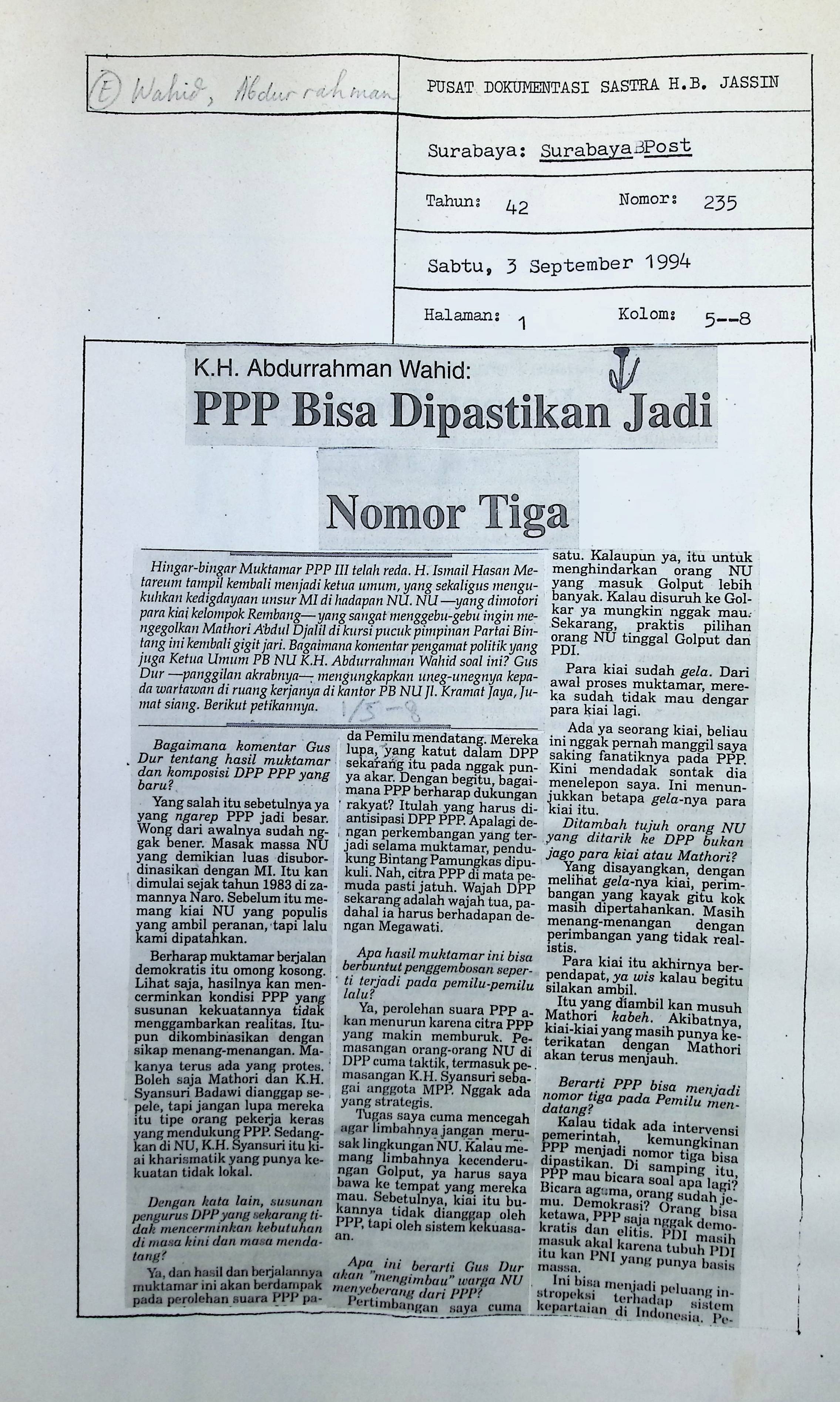 K.H. PPP bisa dipastikan jadi nomor tiga