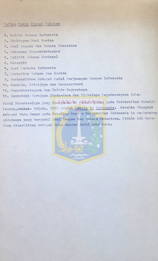 Daftar karya Slamet Muljana