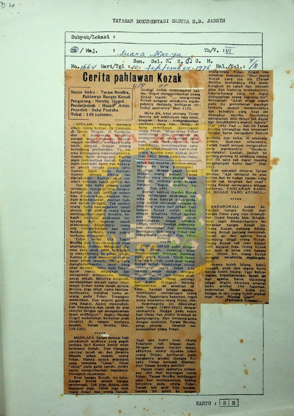 Cerita pahlawan kozak / Pamusuk Eneste, ; pengarang, Nicolaj Gogol, ; penterjemah, Hasan Amin