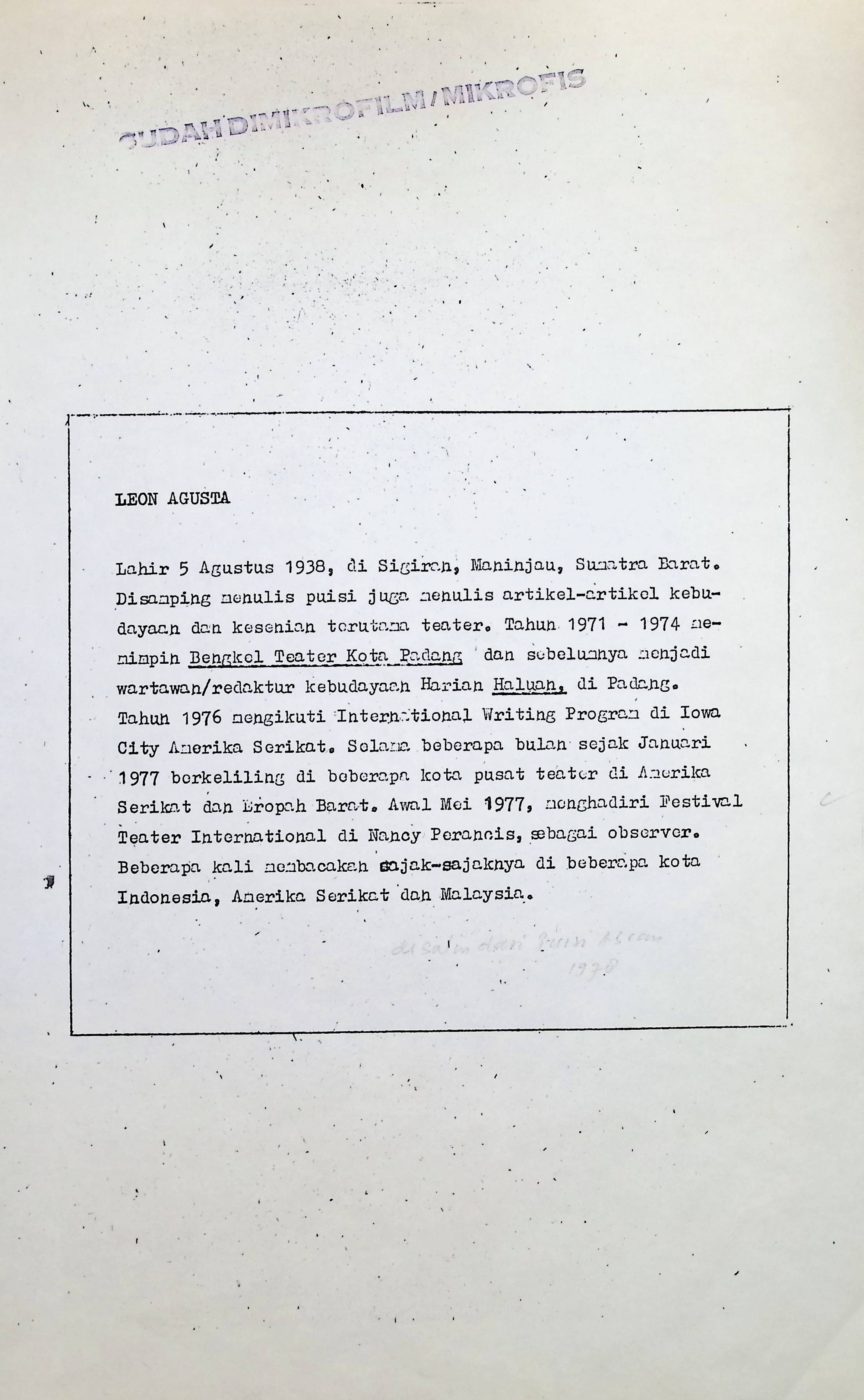 Biografi Sastrawan, Leon Agusta