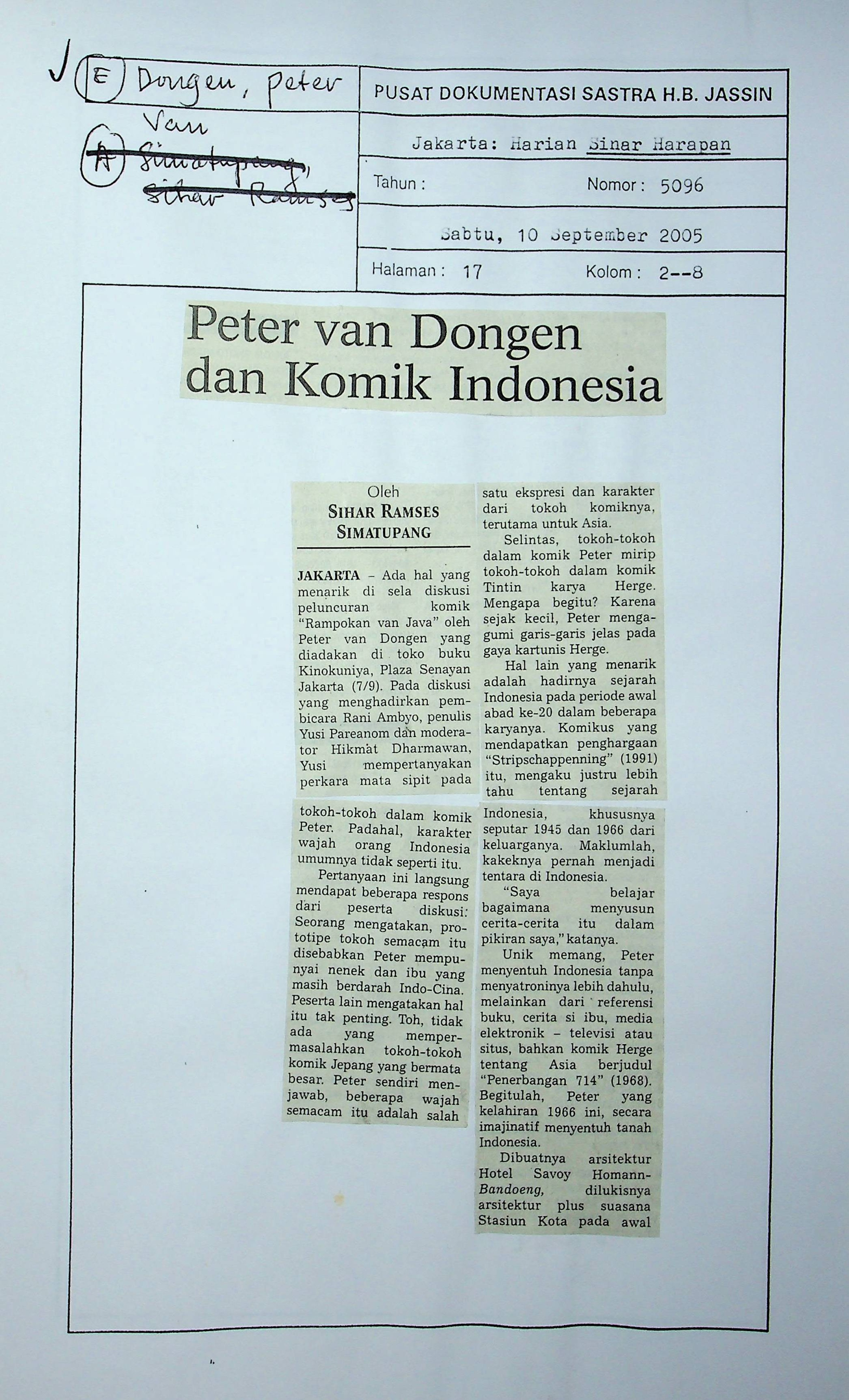 Peter van Dongen dan komik Indonesia