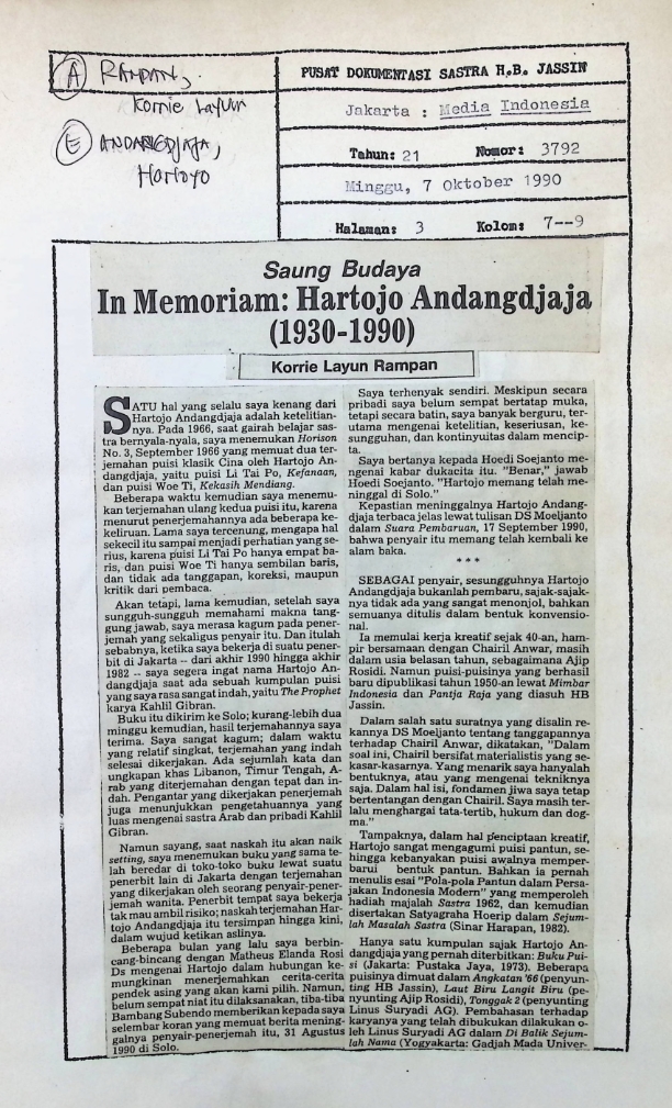Saung Budaya : in memoriam Hartojo Adangdjaja (1930-1990)