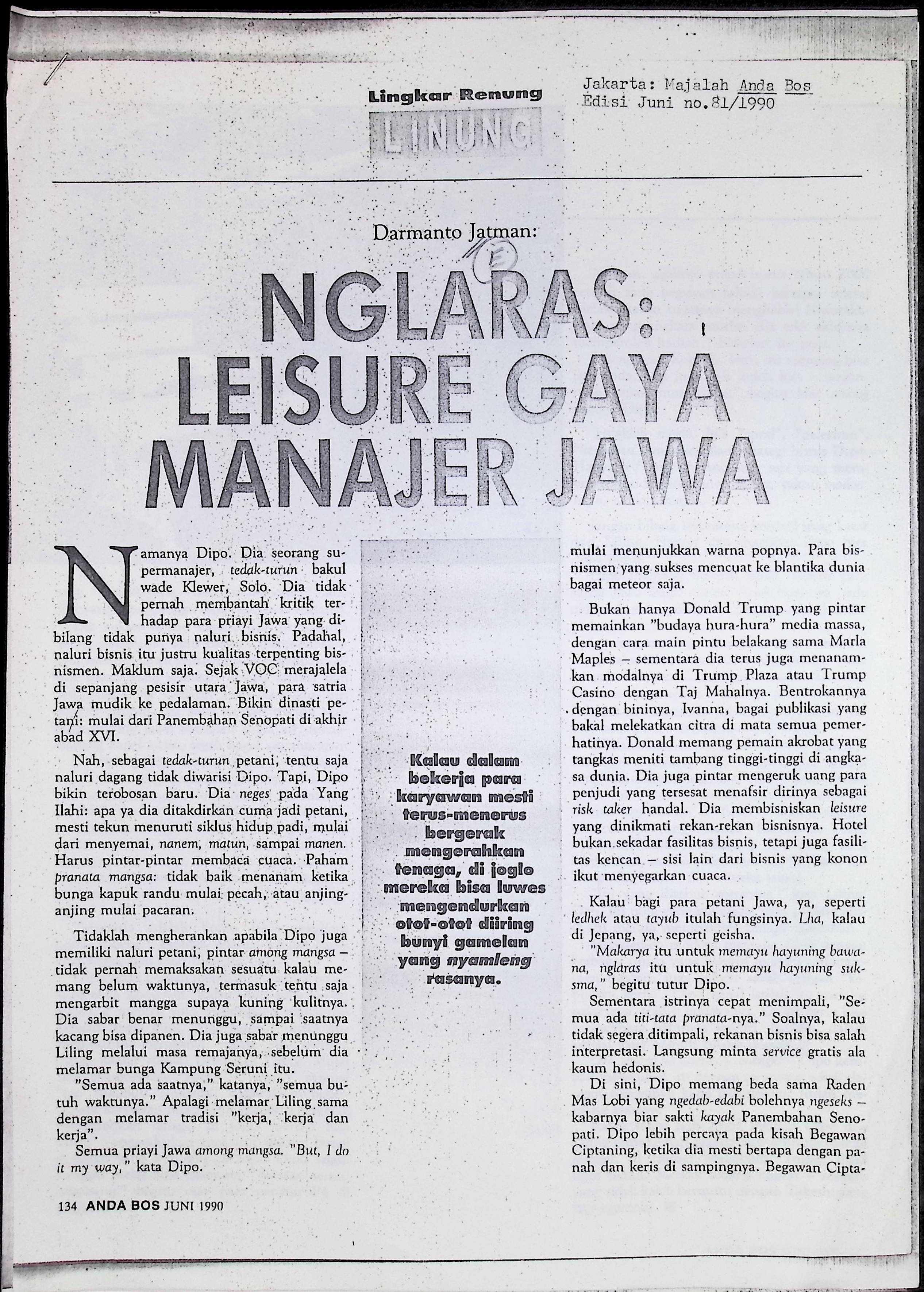 Lingkaran renung (linung) - nglaras: leisure gaya manajer Jawa