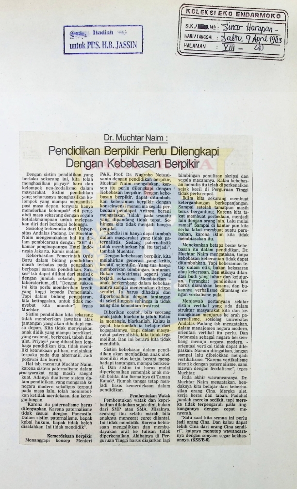 Pendidikan berpikir perlu dilengkapi dengan kebebasan berpikir