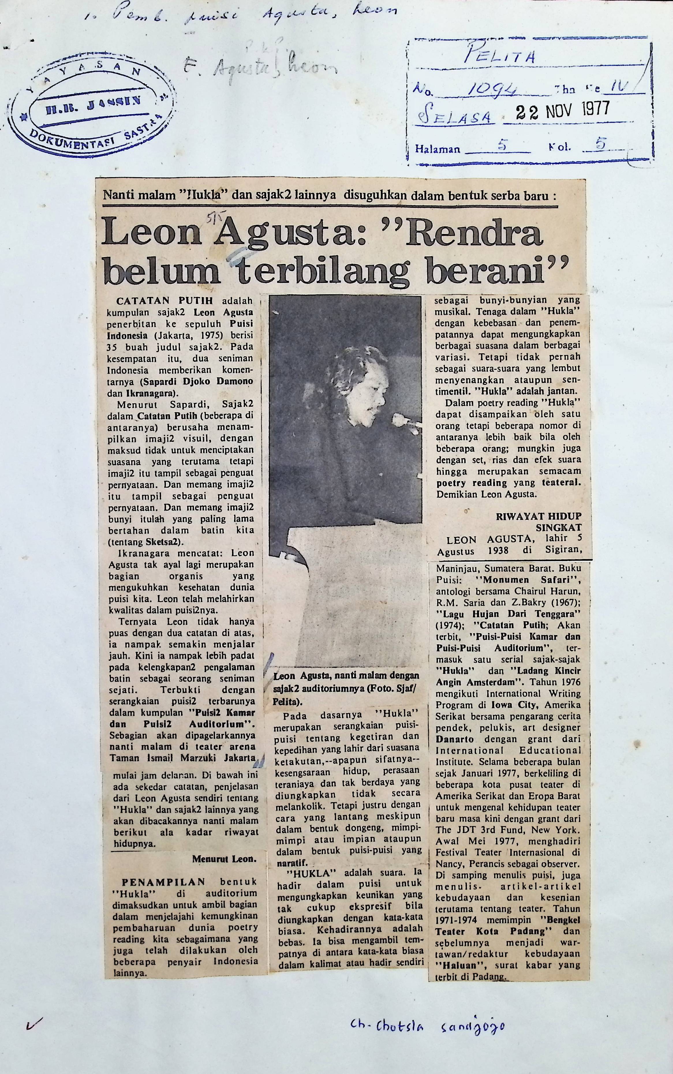 Leon Agusta: Rendra belum terbilang berani